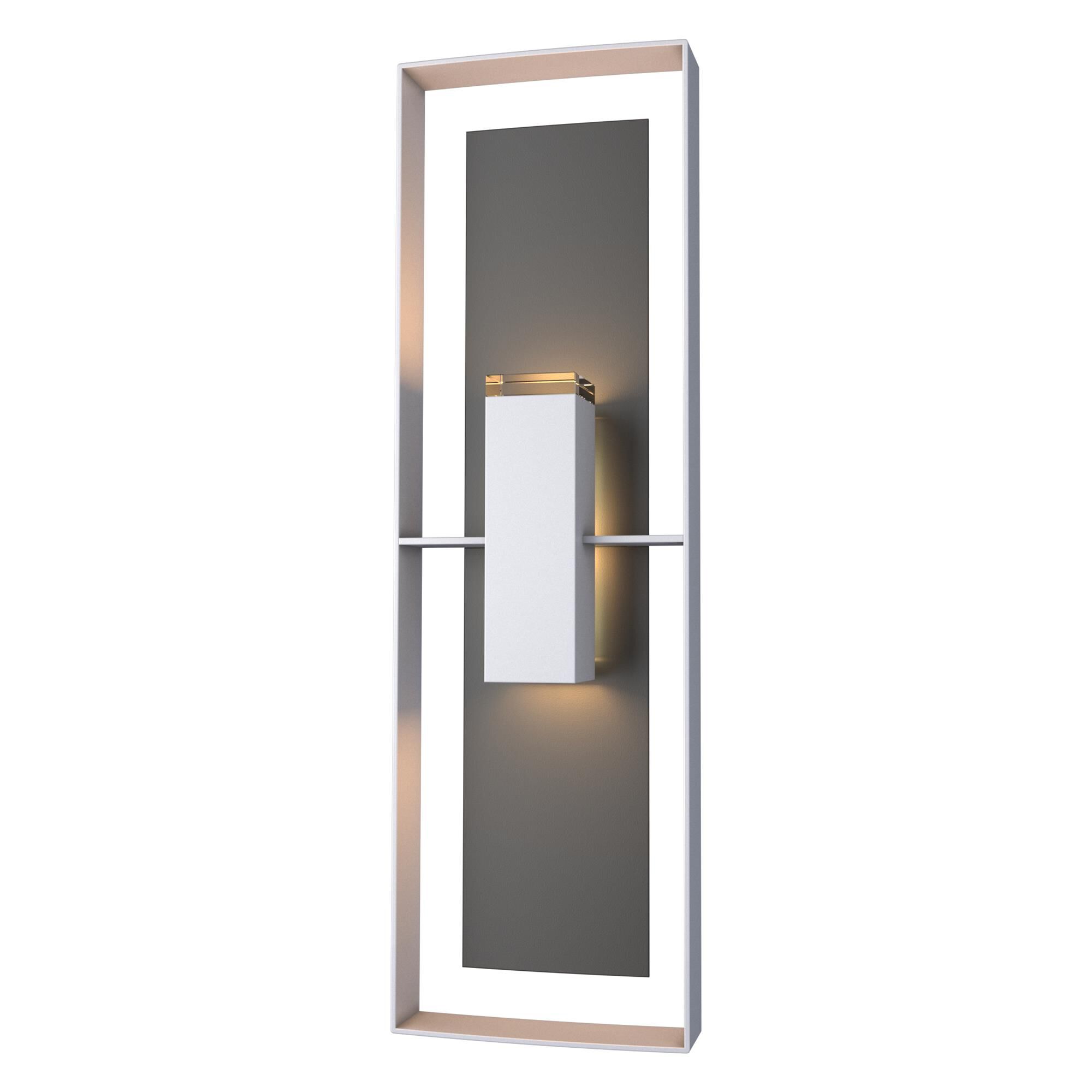 Shown in Coastal Burnished Steel finish and Clear glass and Black accent
