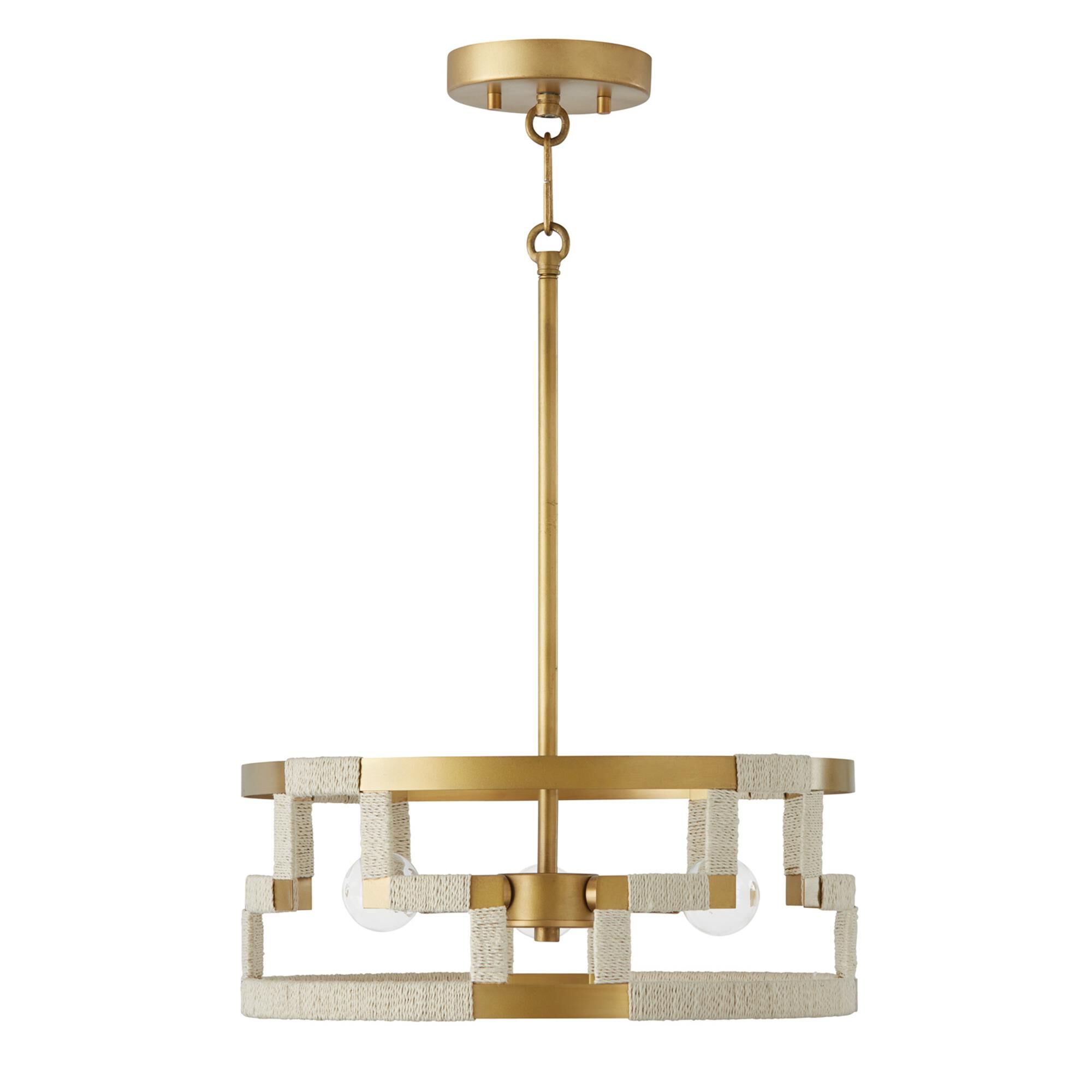 Shown in Bleached Natural Jute And Patinaed Brass finish
