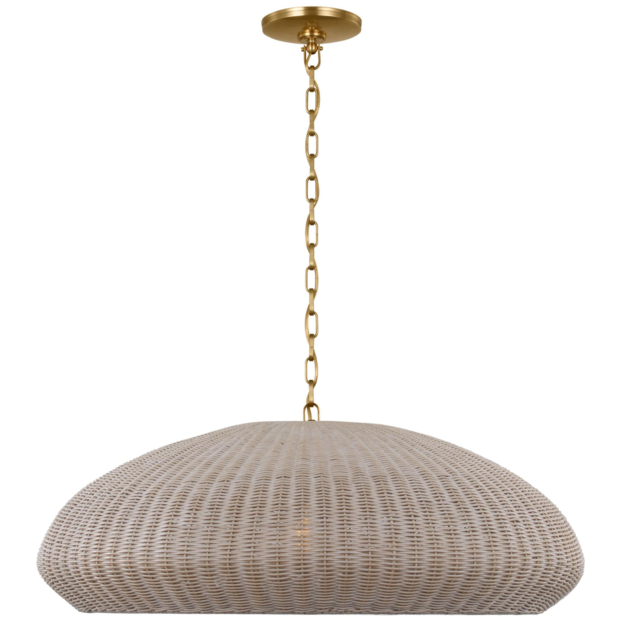 Shown in Antique-Burnished Brass finish and Ash Wicker shade