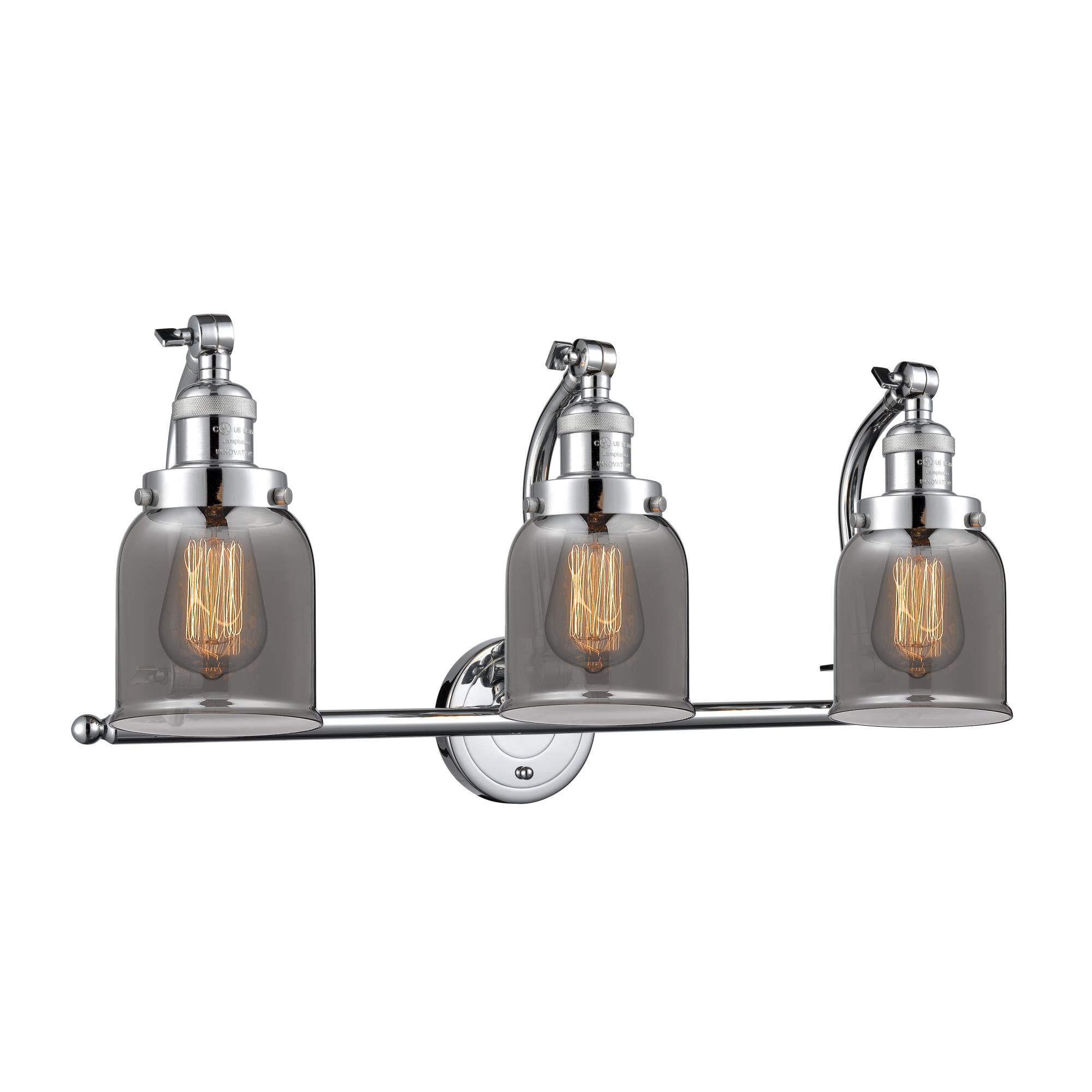 Shown in Polished Chrome finish and Plated Smoked Small Bell glass