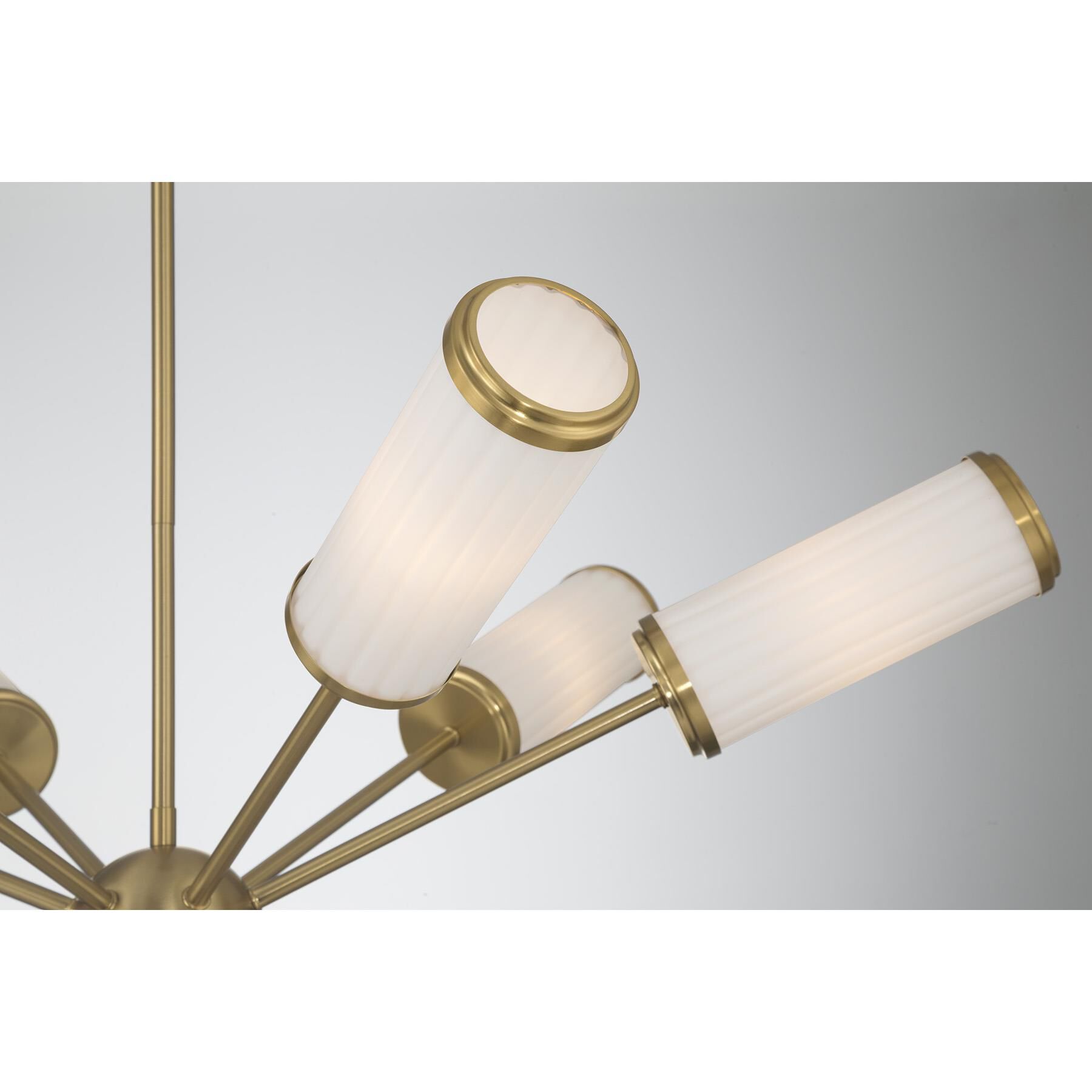 Shown in Warm Brass finish and White Opal Ribbed glass