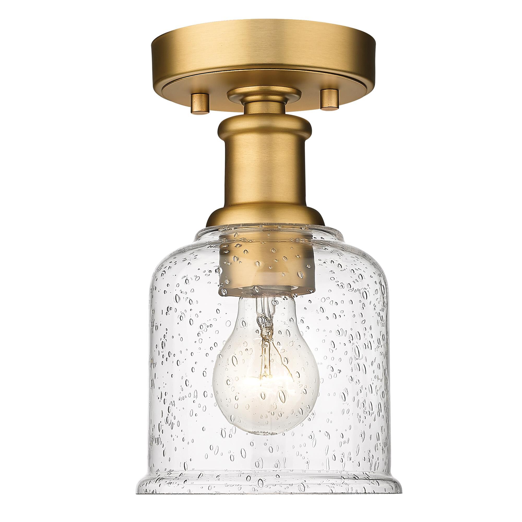 Shown in Heritage Brass finish and Clear Seedy glass