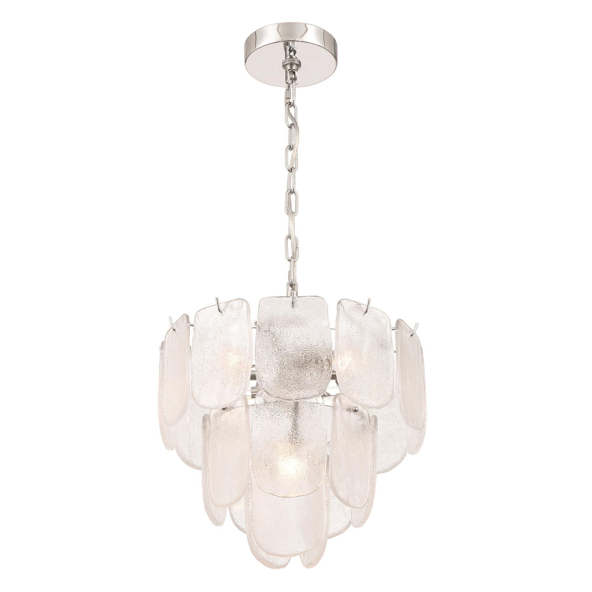 Shown in Polished Nickel and Crystalline finish and Piastra glass