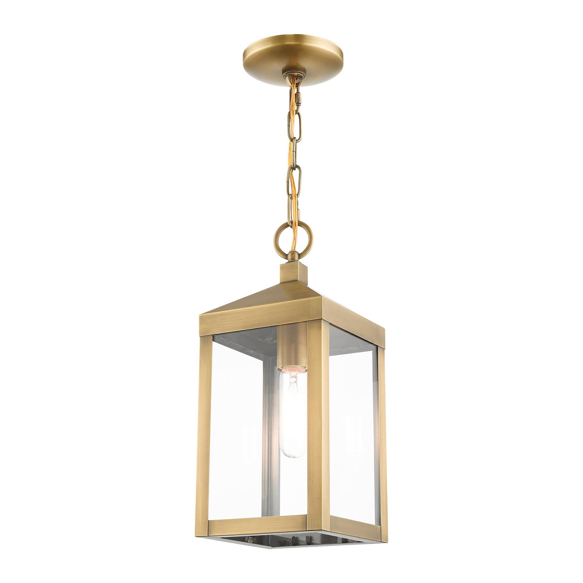 Shown in Antique Brass finish and Clear glass and Clear Glass shade