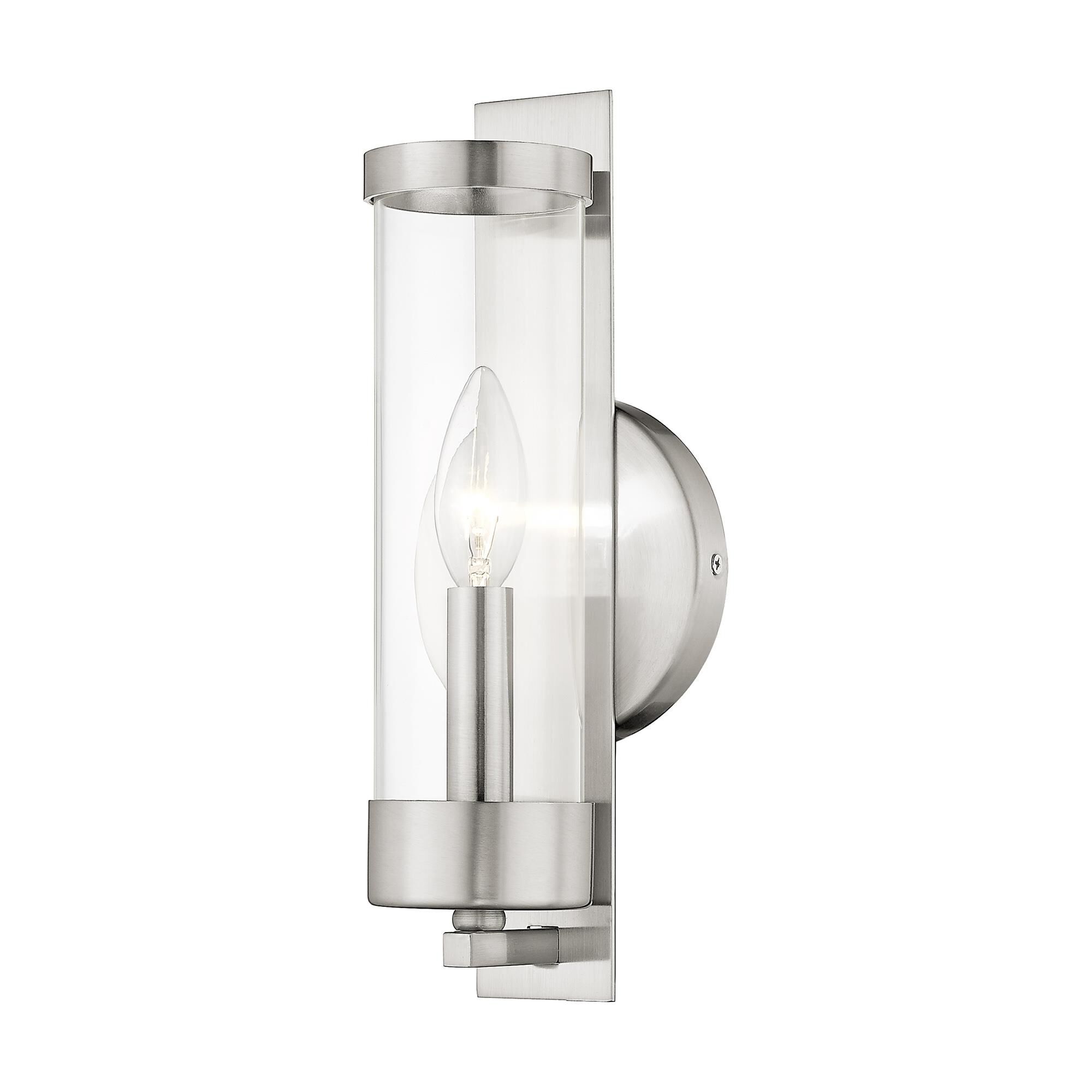 Shown in Brushed Nickel finish and Clear glass