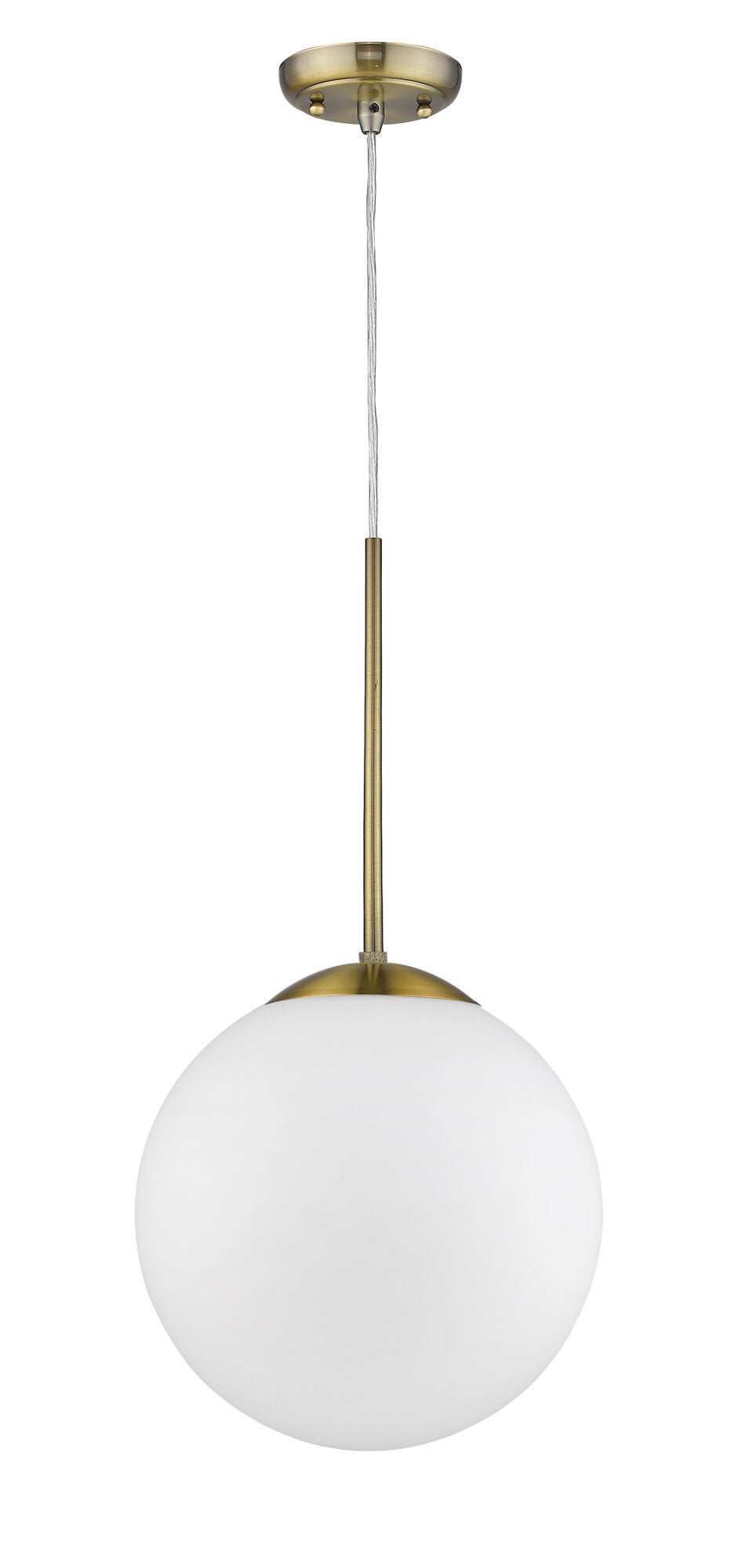 Shown in Antique Brass finish and Opal Globe glass