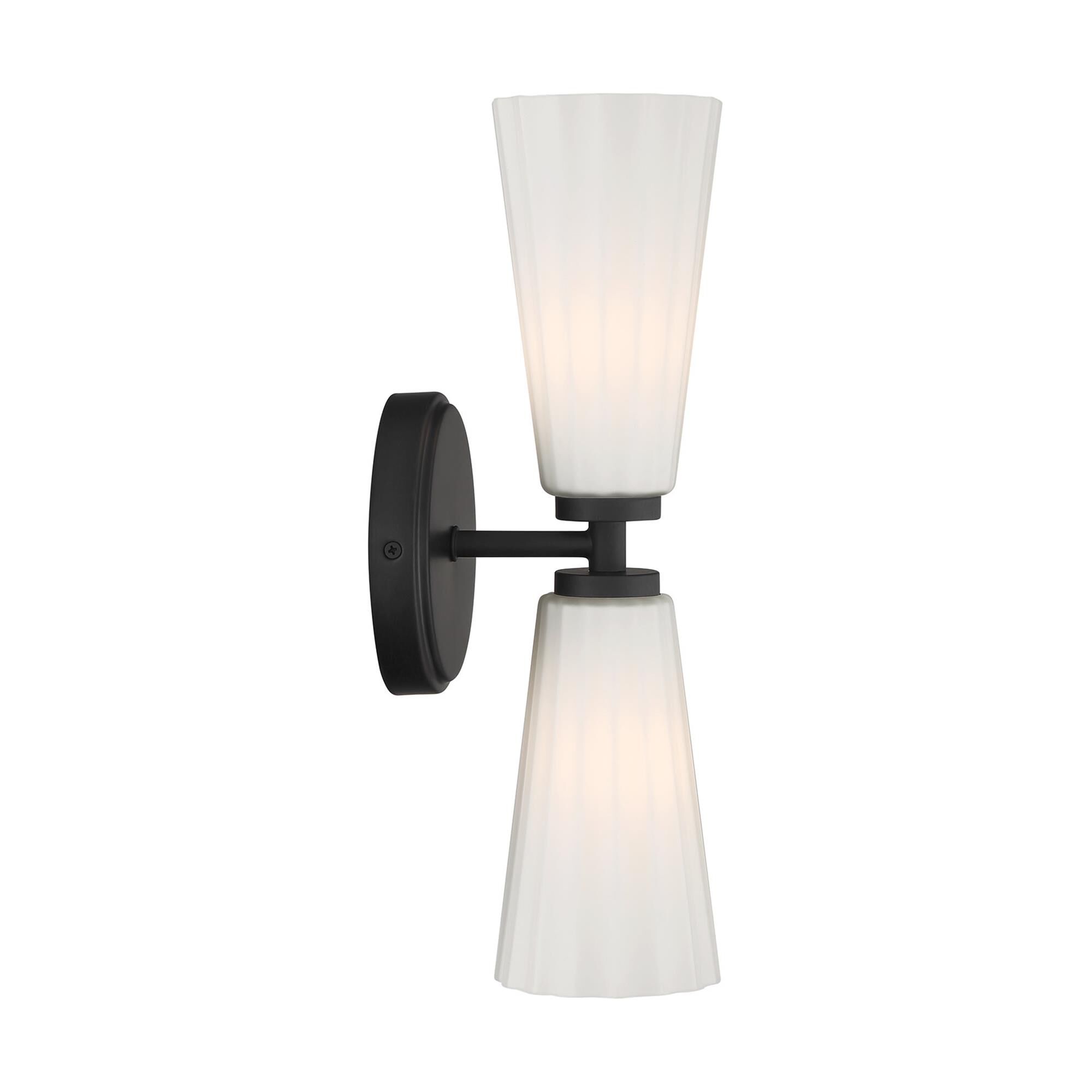 Shown in Matte Black finish and White Fluted glass