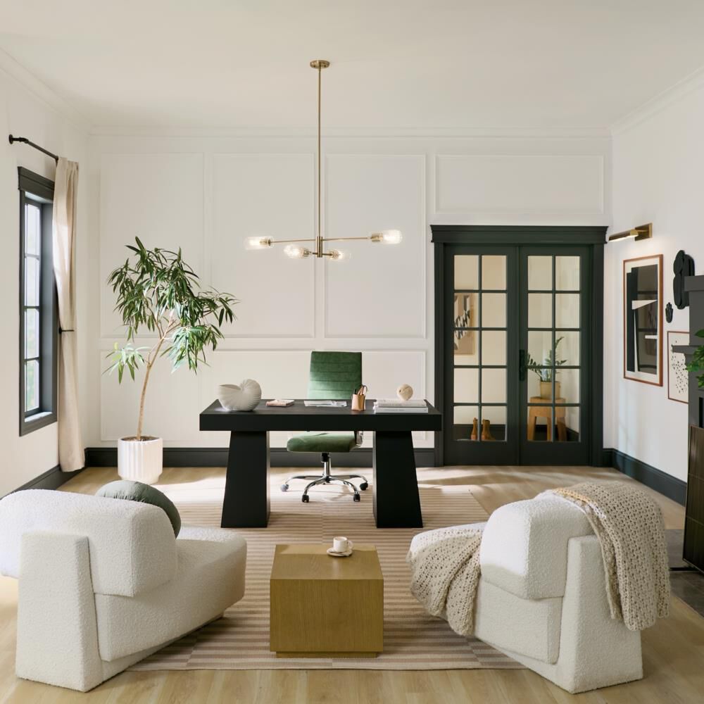 Shown in Champagne Bronze finish and Clear Fluted glass