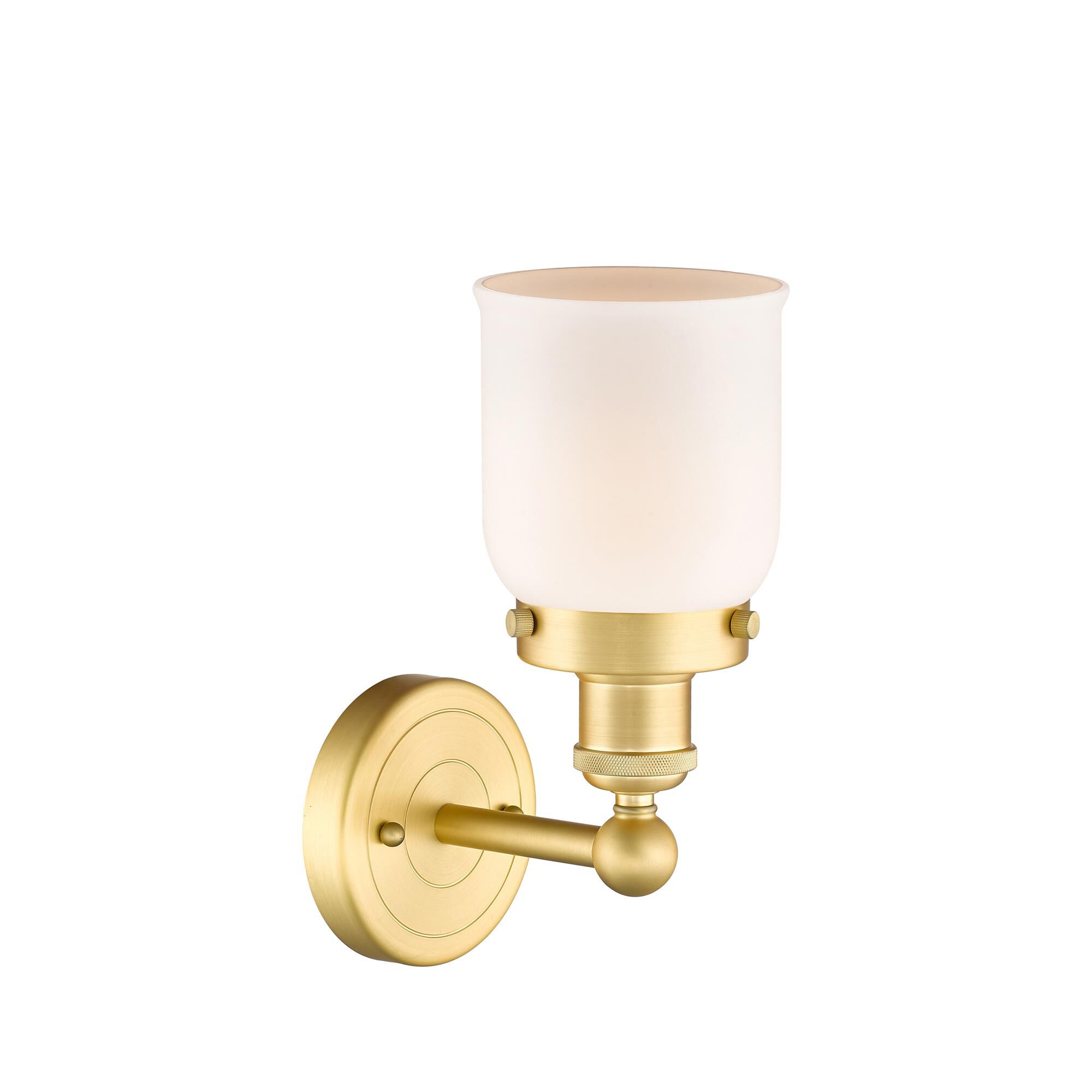 Shown in Satin Gold finish and Matte White glass