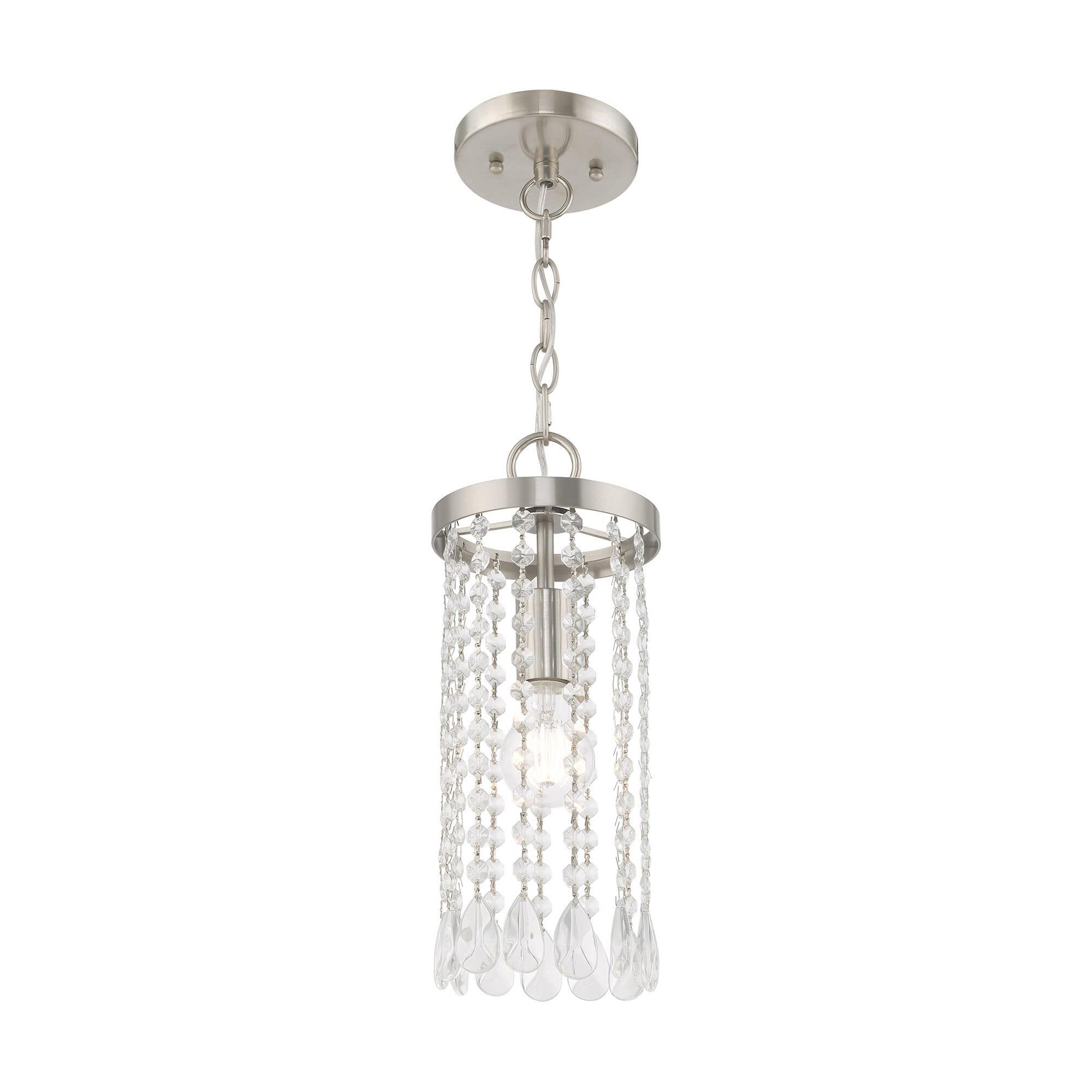 Shown in Brushed Nickel finish and Clear Crystals glass
