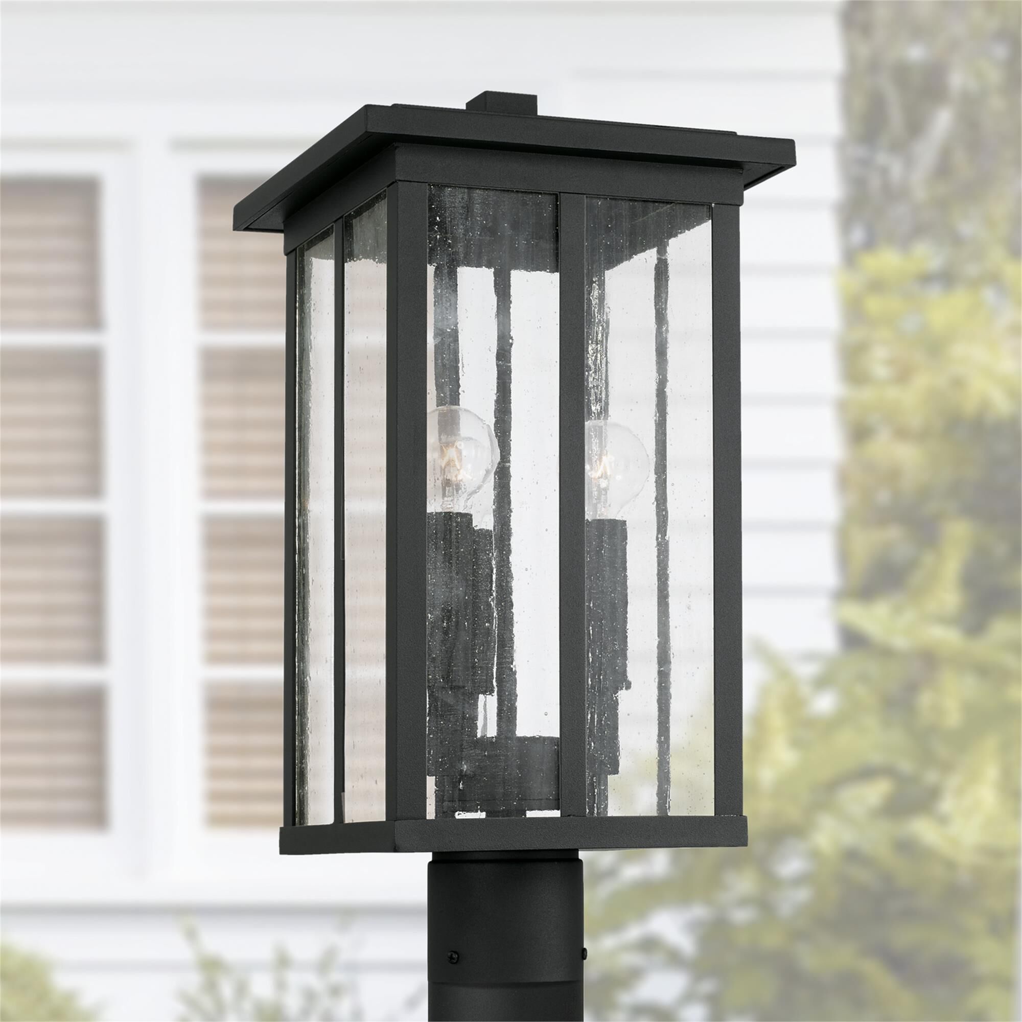 Shown in Black finish and Antiqued glass