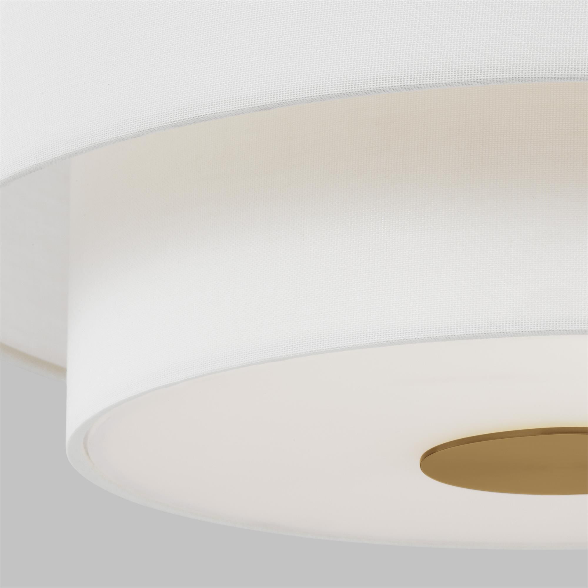 Shown in Burnished Brass finish and White Linen Fabric shade