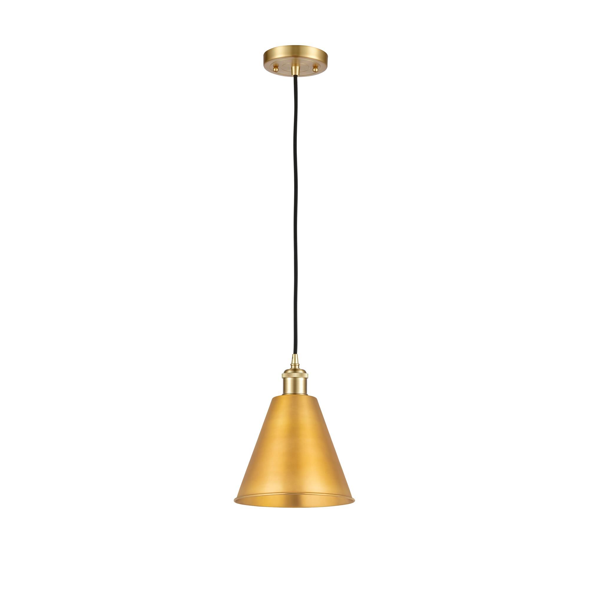 Shown in Satin Gold finish and Matte Black Ballston Cone shade