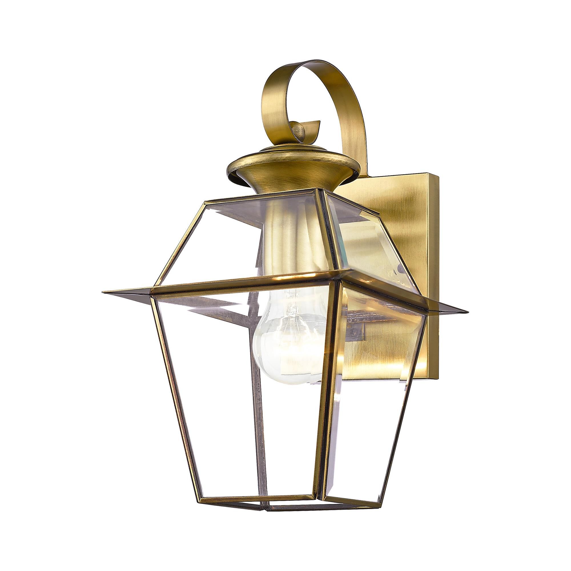 Shown in Antique Brass finish and Clear Beveled glass