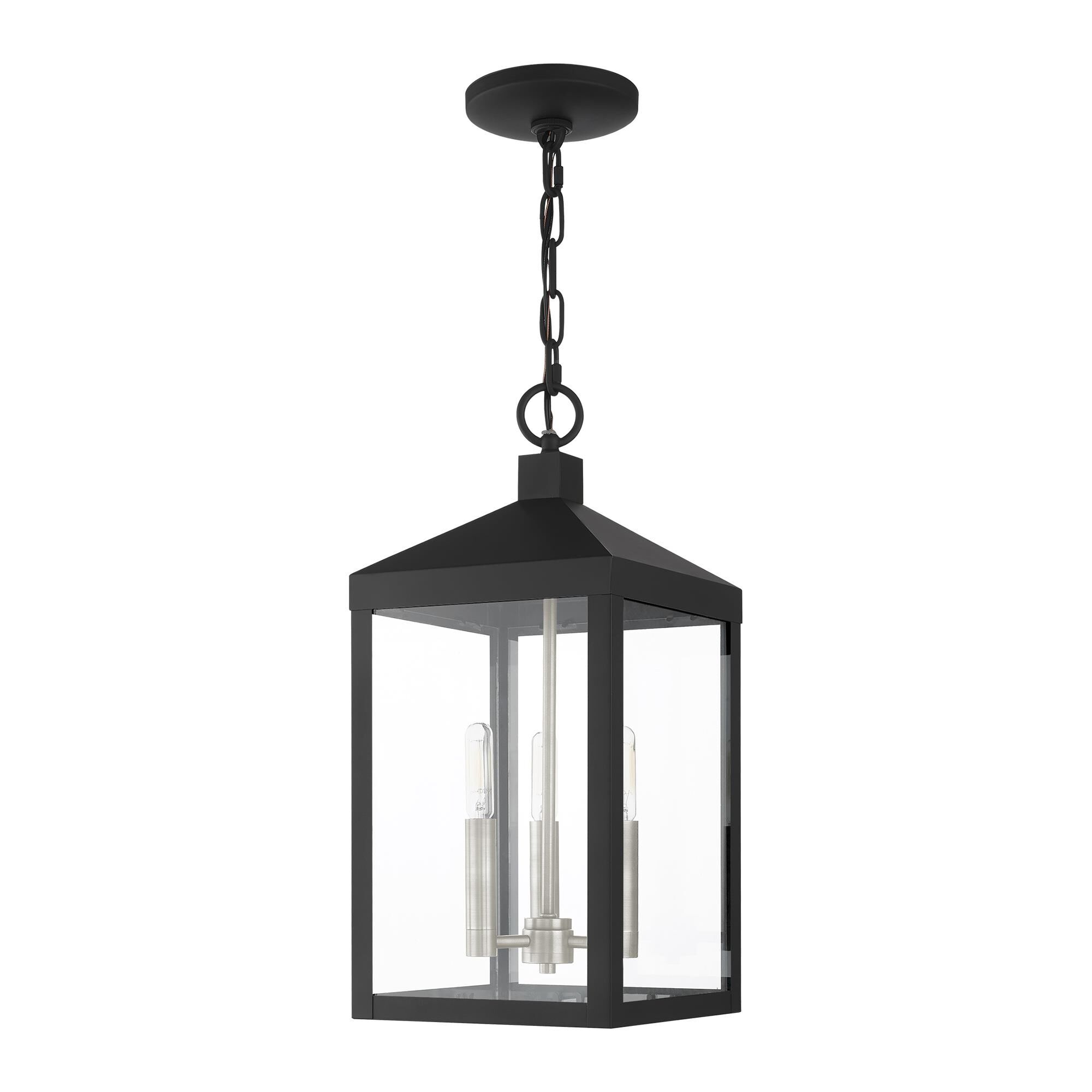 Shown in Black With Brushed Nickel Cluster finish and Clear glass and Clear Glass shade