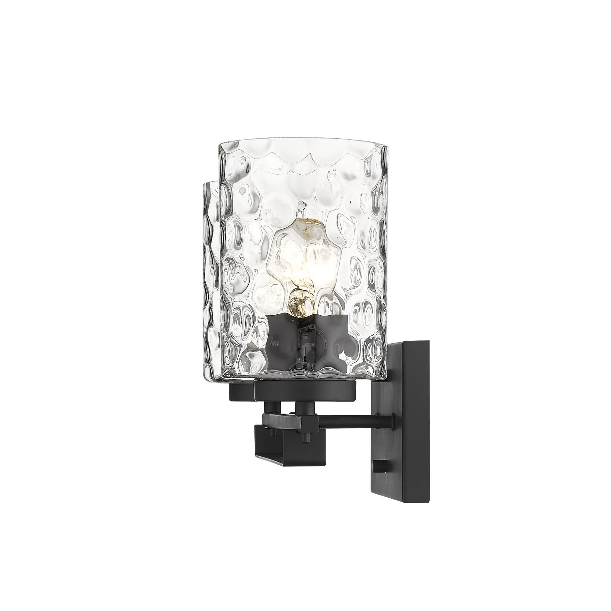 Shown in Matte Black finish and Clear glass and Clear, Optic Cylindrical Glass shade