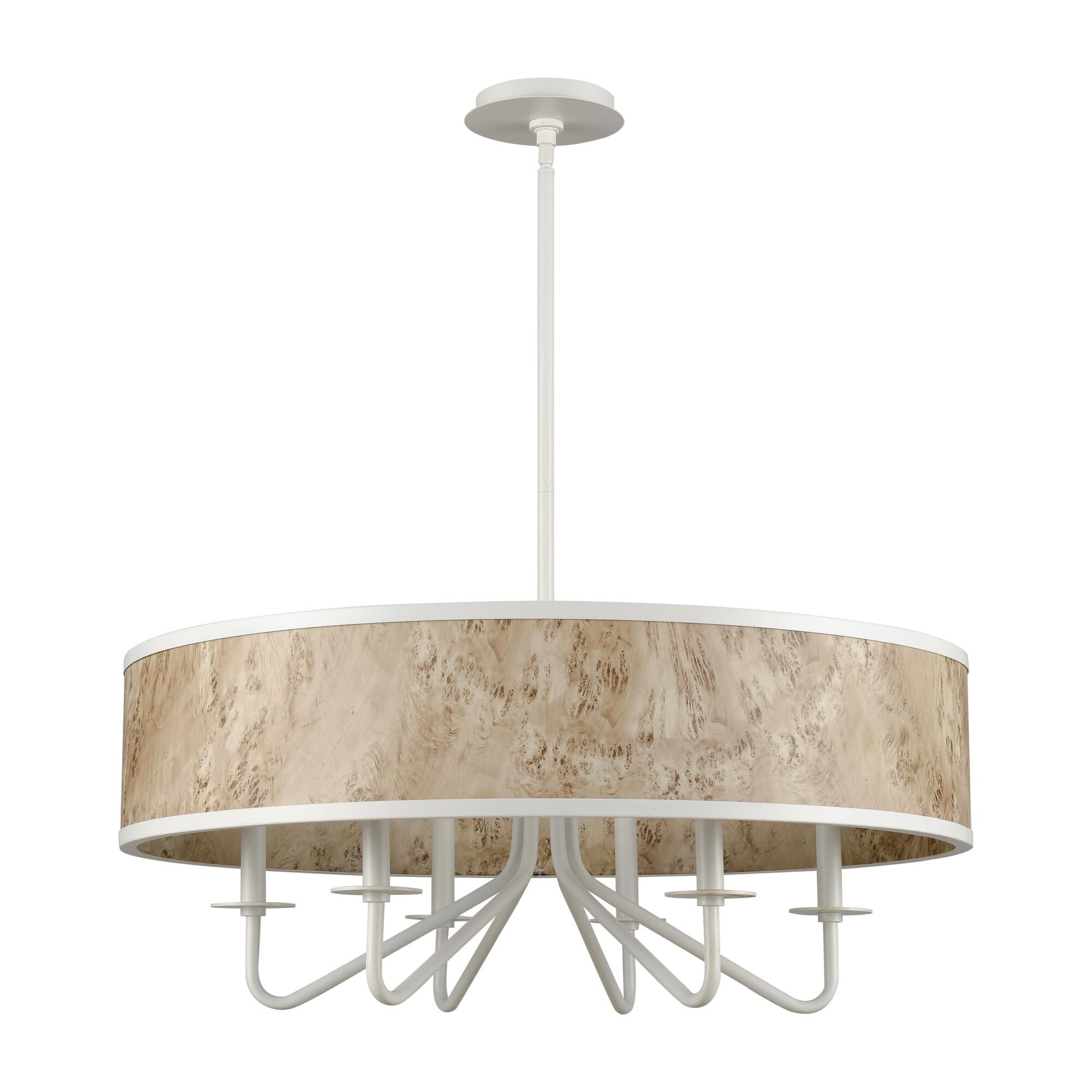 Shown in Matte White finish and Printed Bleached Burlwood Metal Shade glass and Printed Bleached Burlwood Metal shade