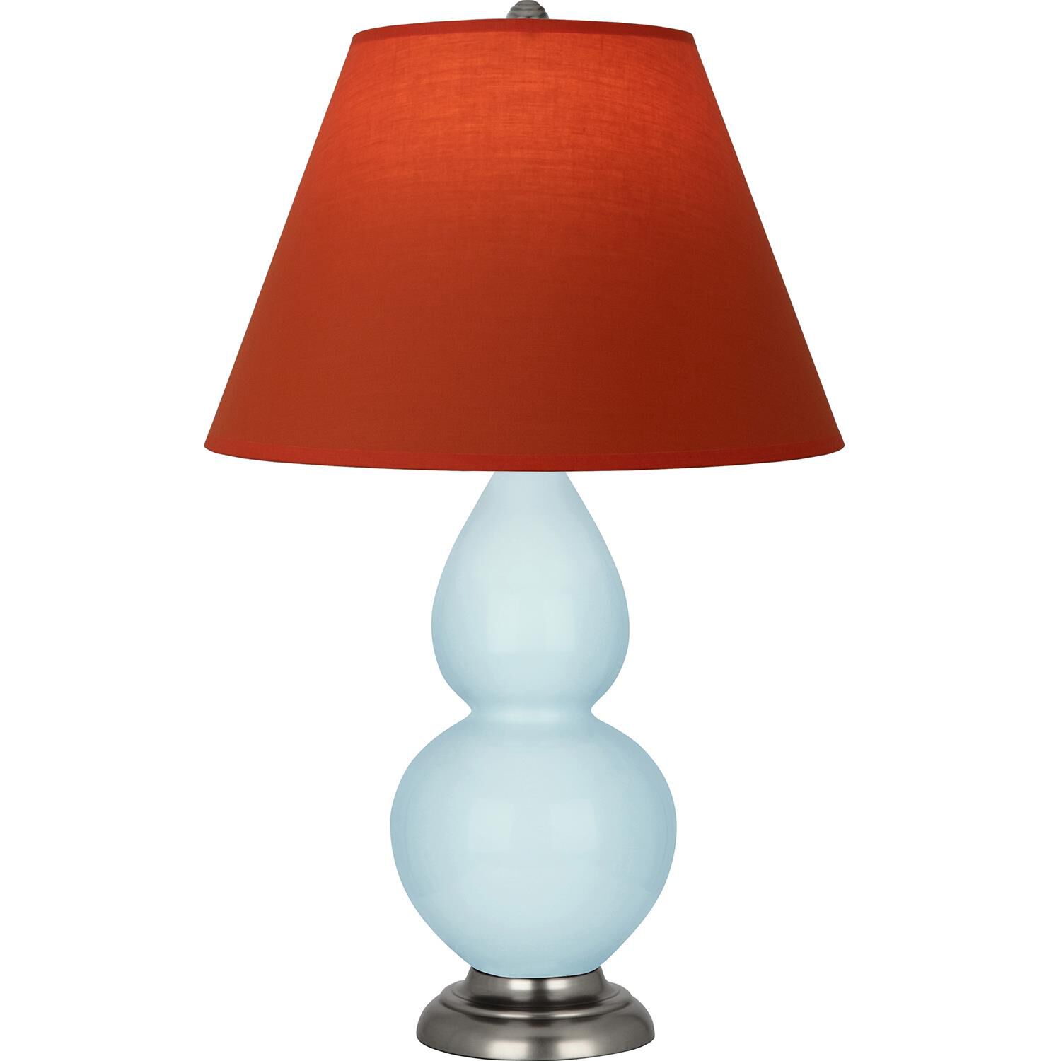 Shown in Baby Blue finish and Tangerine and Taupe Lining shade and Antique Silver accent