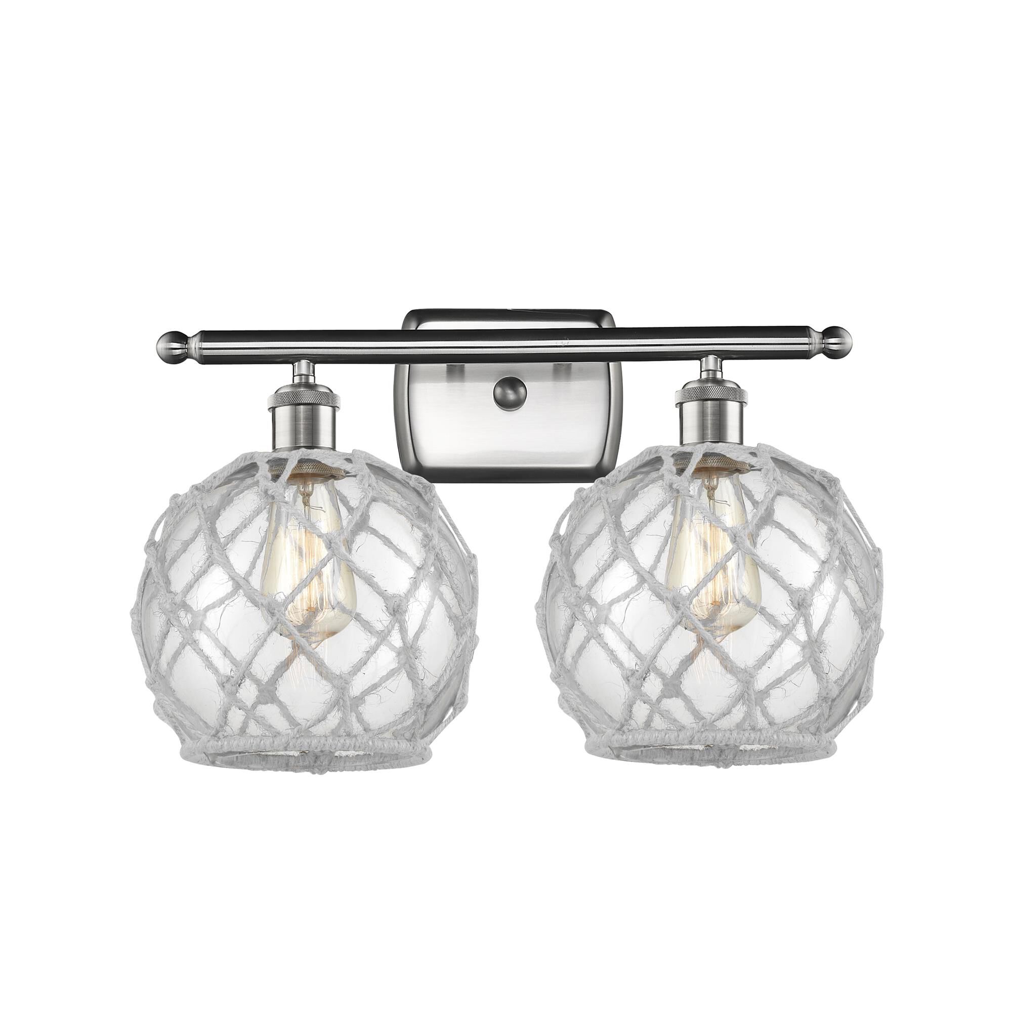 Shown in Brushed Satin Nickel finish and Clear With White Rope glass