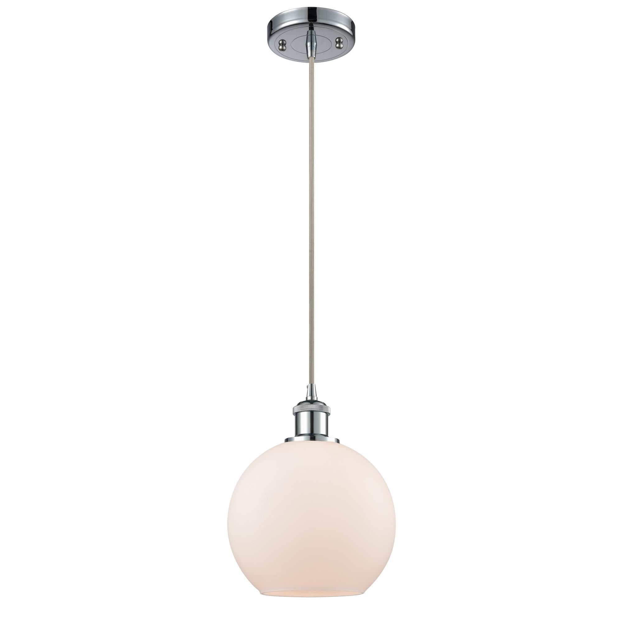 Shown in Polished Chrome finish and Cased Matte White glass