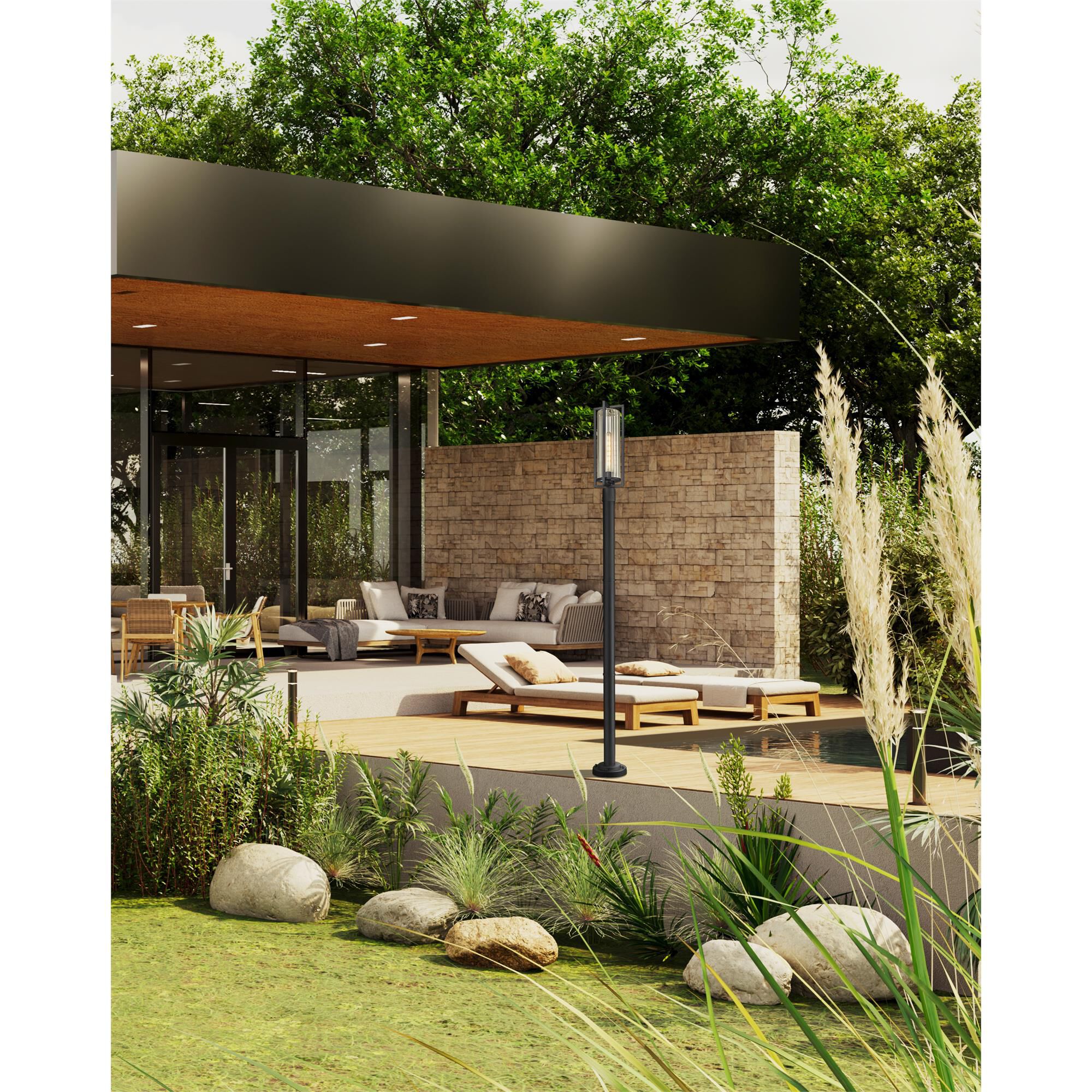 Shown in Black finish and Clear Ribbed glass and Clear Ribbed shade