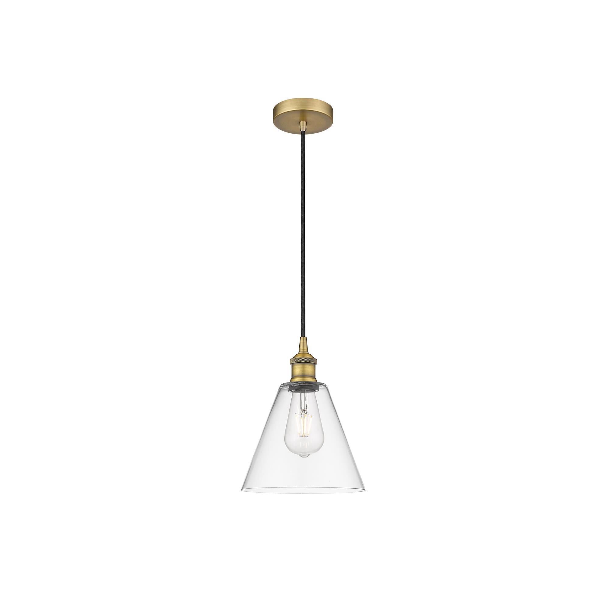 Shown in Brushed Brass finish and Clear glass