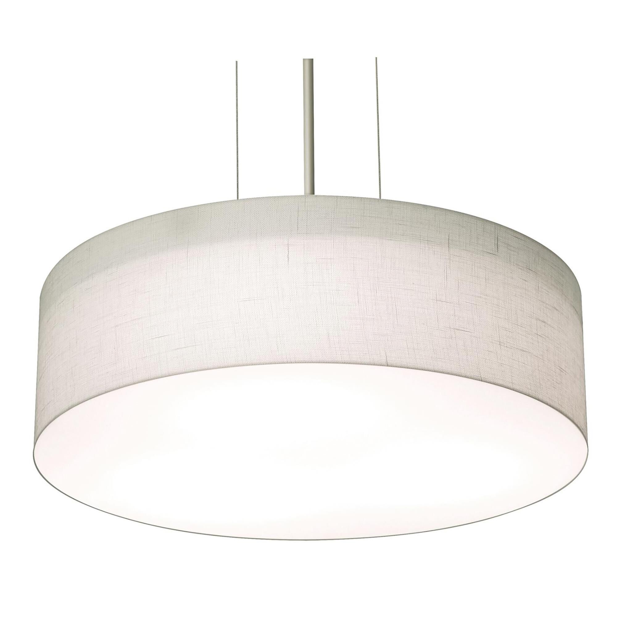 Shown in Satin Nickel finish and Linen White Fabric, Acrylic shade and No Accent accent