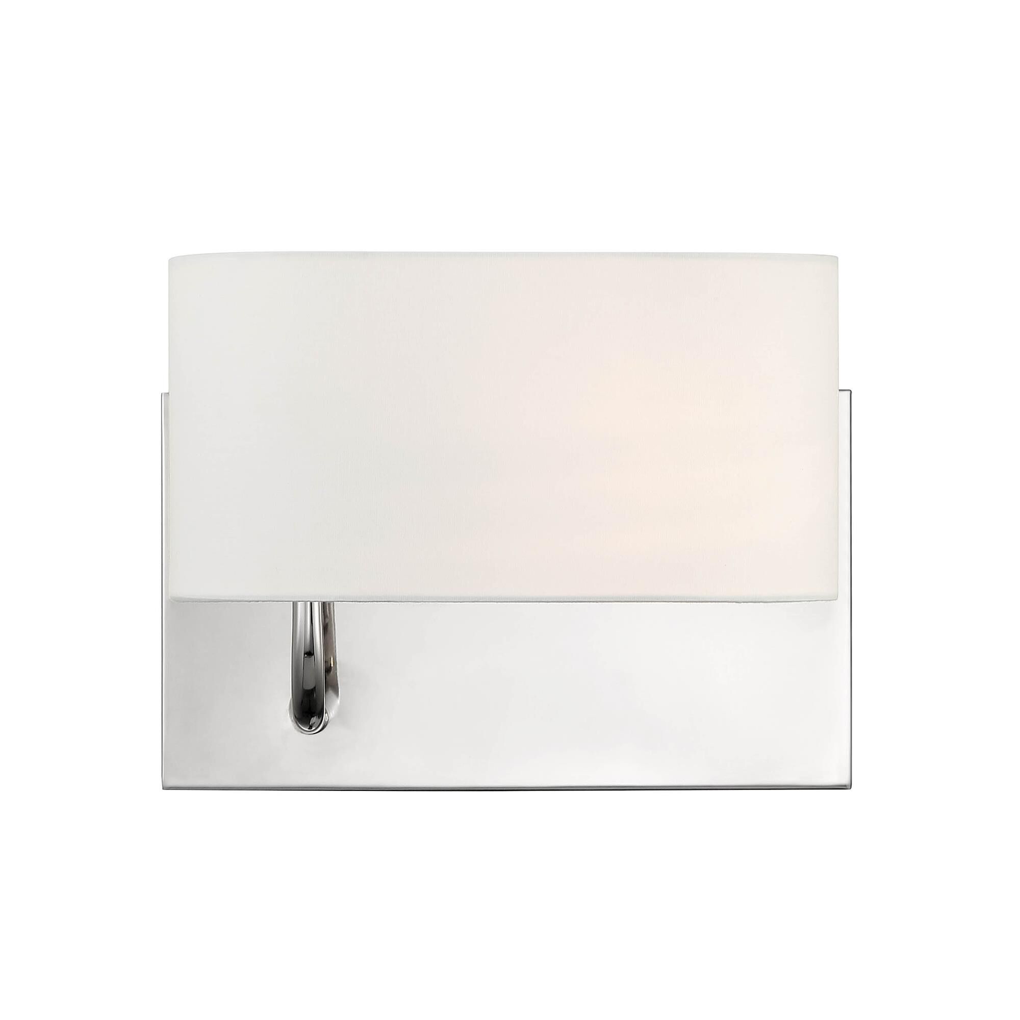 Shown in Polished Nickel finish and White Fabric Shade glass