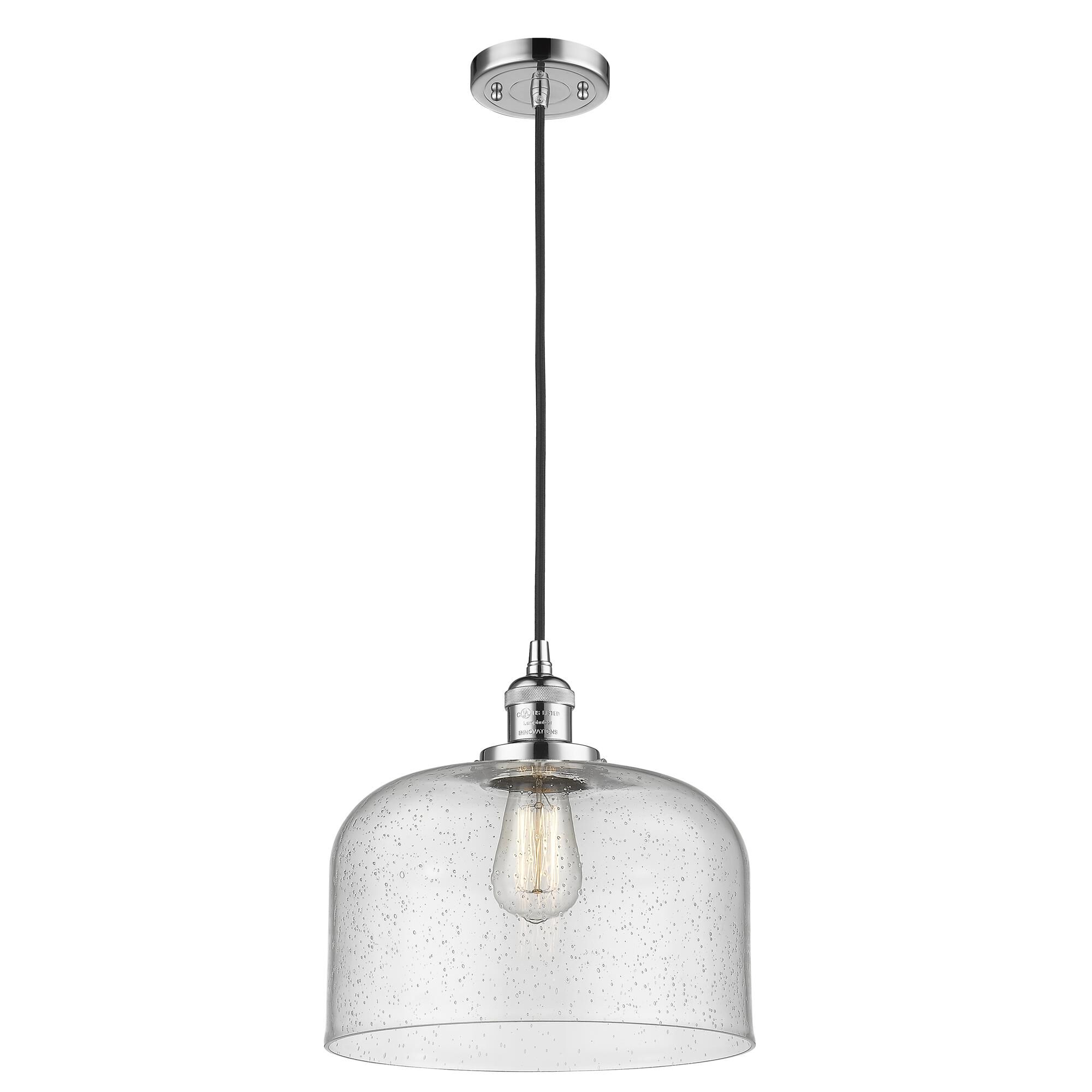 Shown in Polished Chrome finish and Seedy X-Large Bell glass and Cord accent