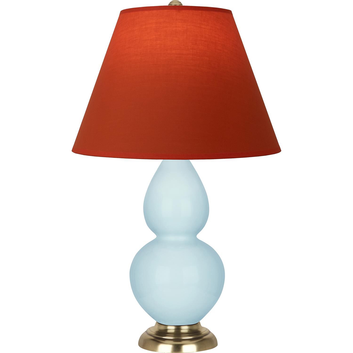 Shown in Baby Blue finish and Tangerine and Taupe Lining shade and Antique Natural Brass accent