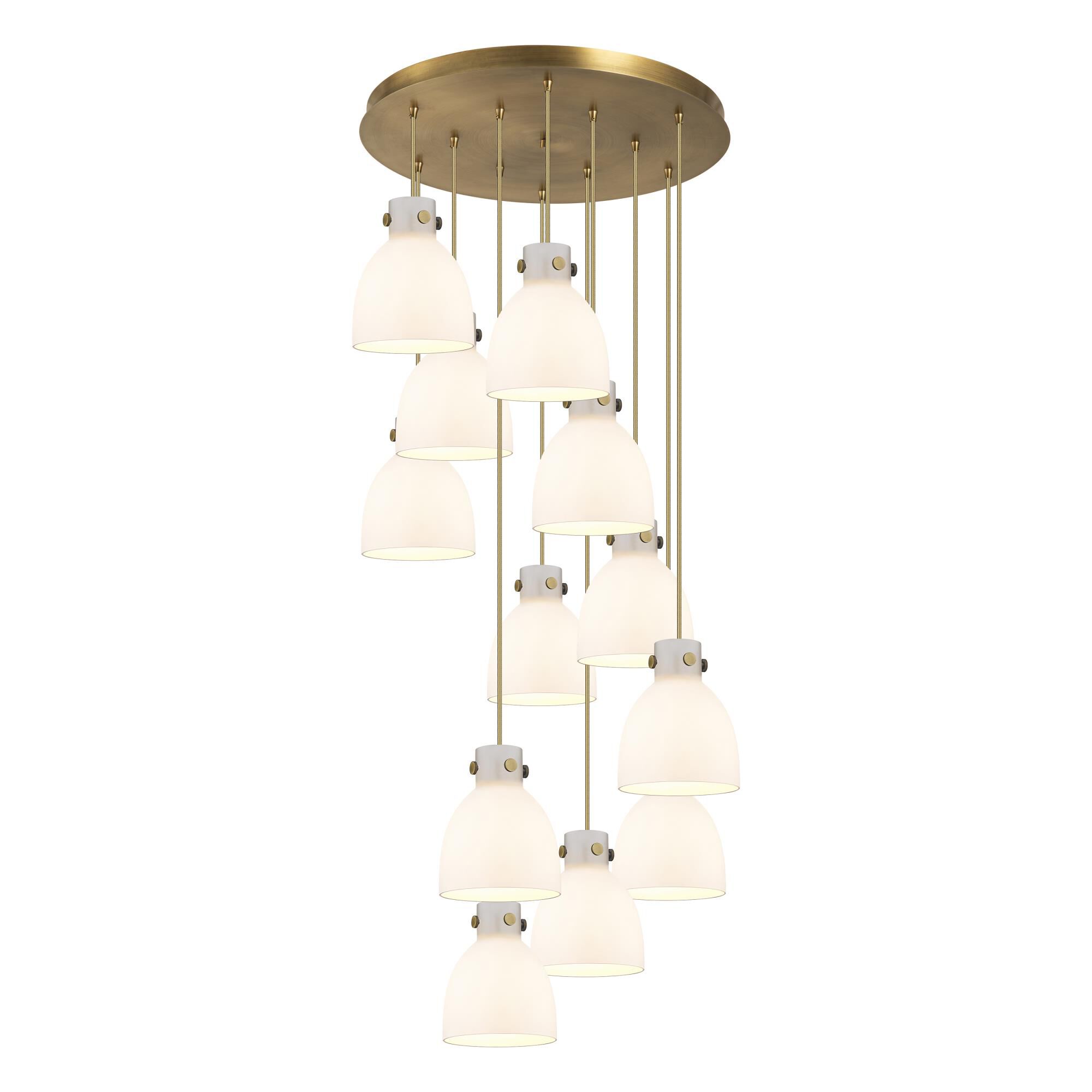 Shown in Brushed Brass finish and White glass and White Glass shade