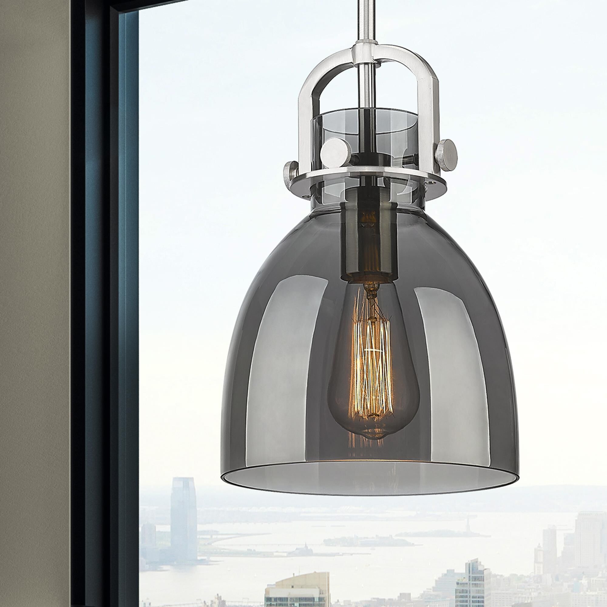 Shown in Satin Nickel finish and Plated Smoke glass