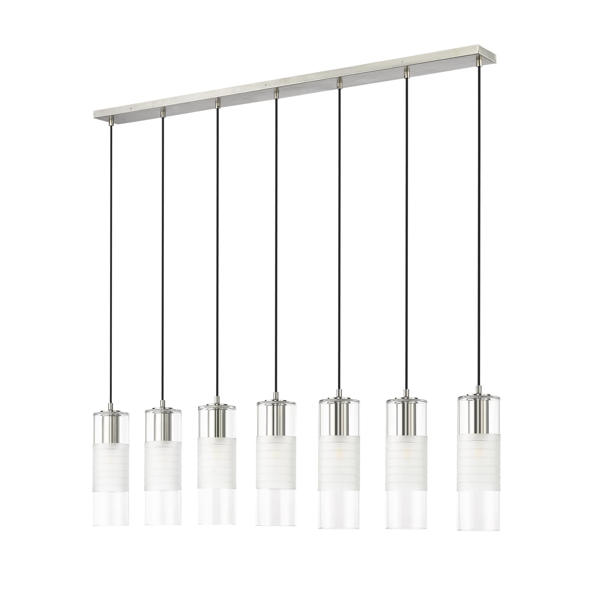 Shown in Brushed Nickel finish and Clear and Frosted glass