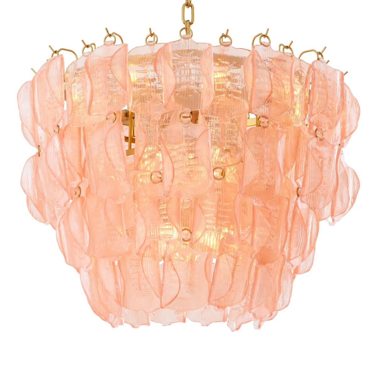 Shown in Antique Brass finish and Pink glass