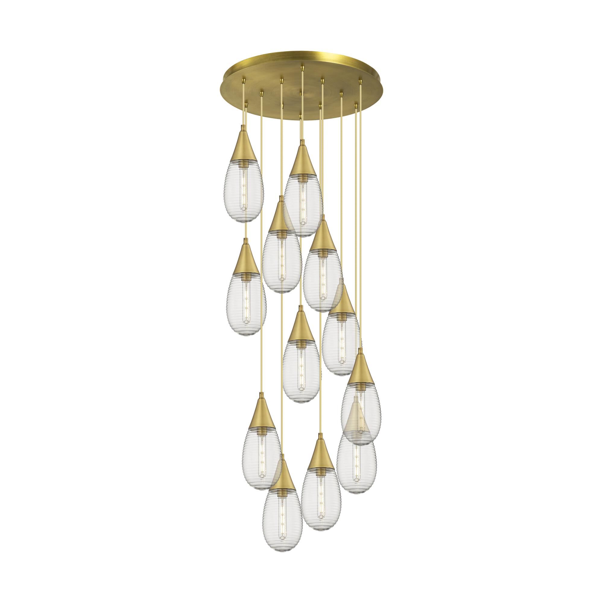 Shown in Brushed Brass finish and Striped Clear glass and Striped Clear Glass shade