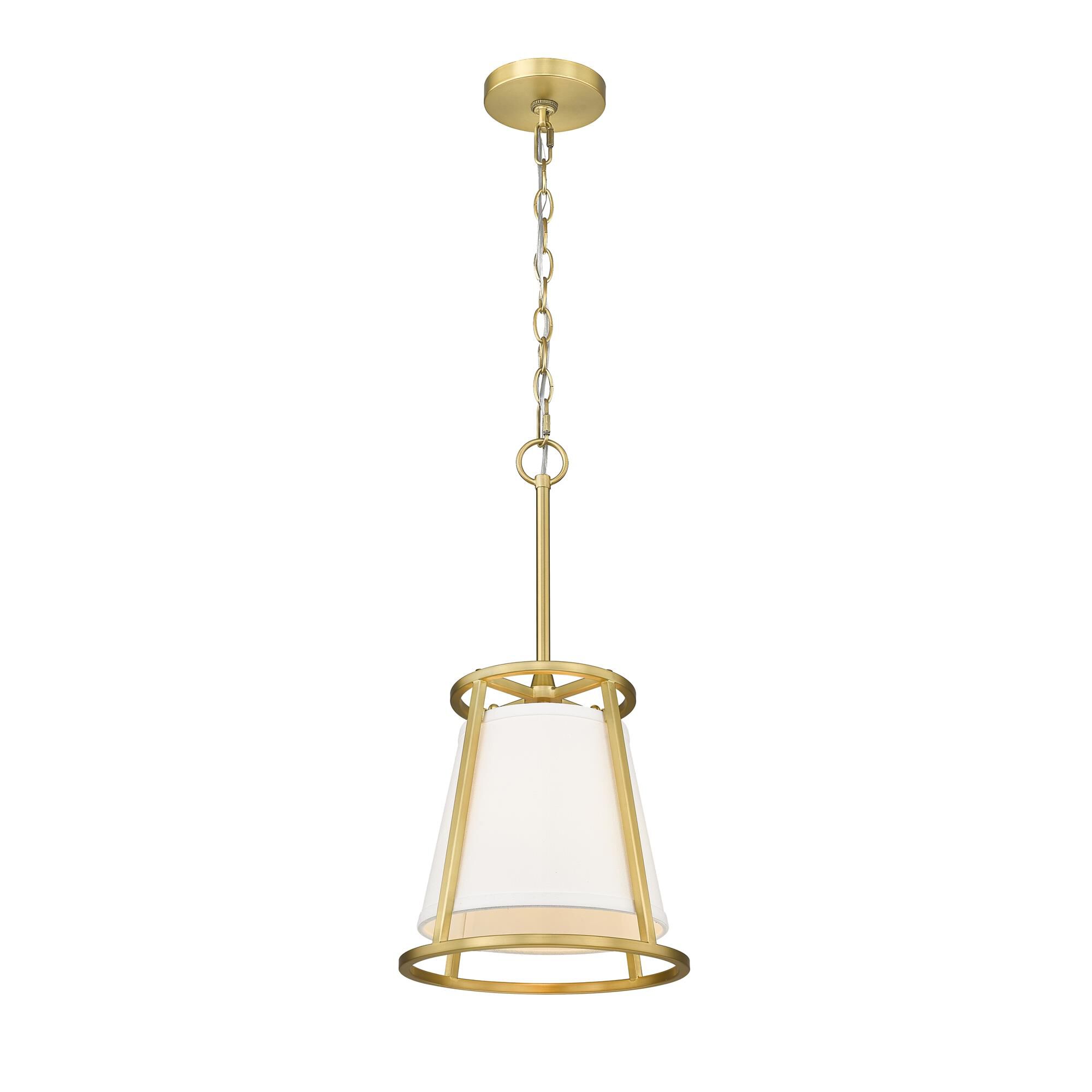 Shown in Rubbed Brass finish and White Fabric shade
