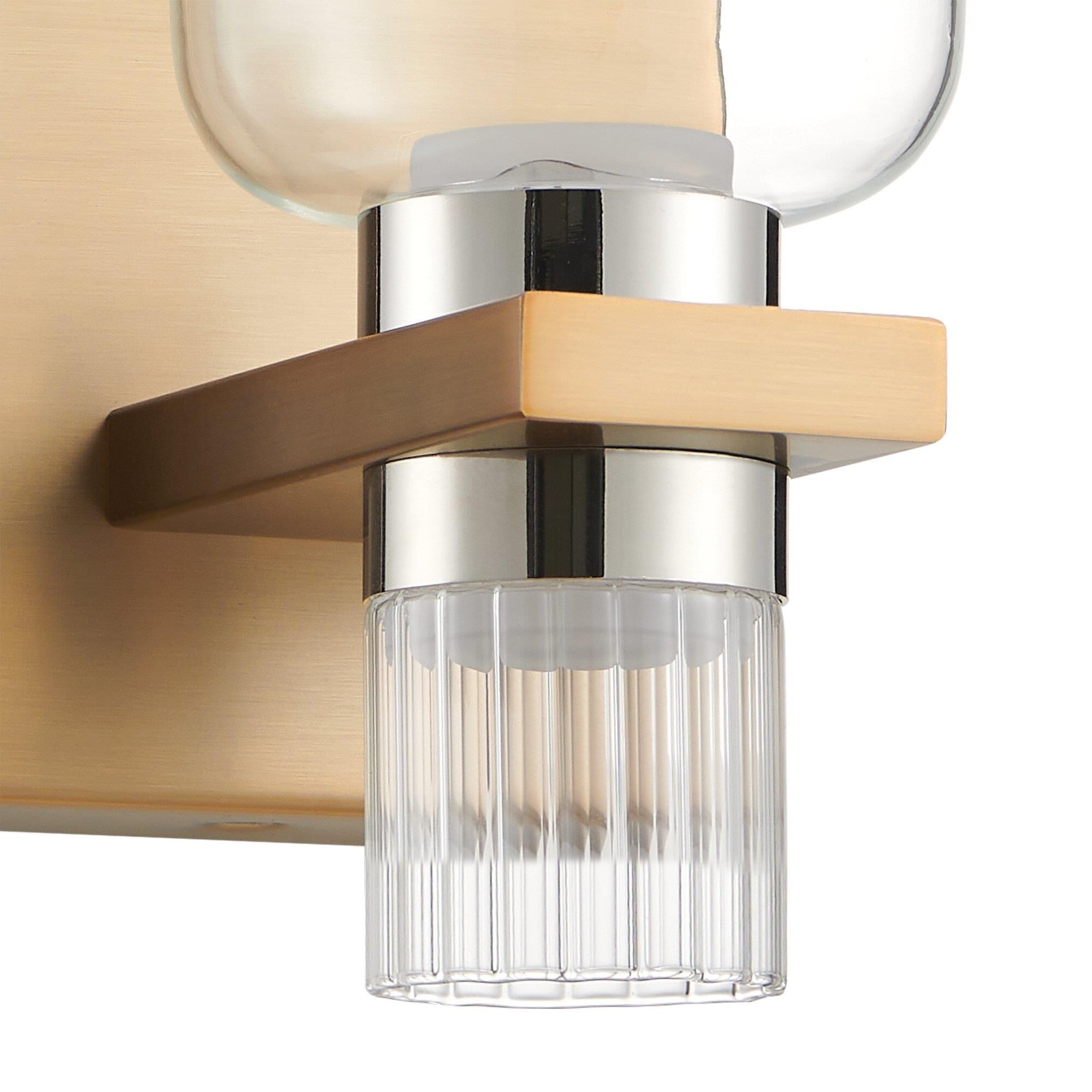 Shown in Champagne Gold finish and Clear, Clear Ribbed glass