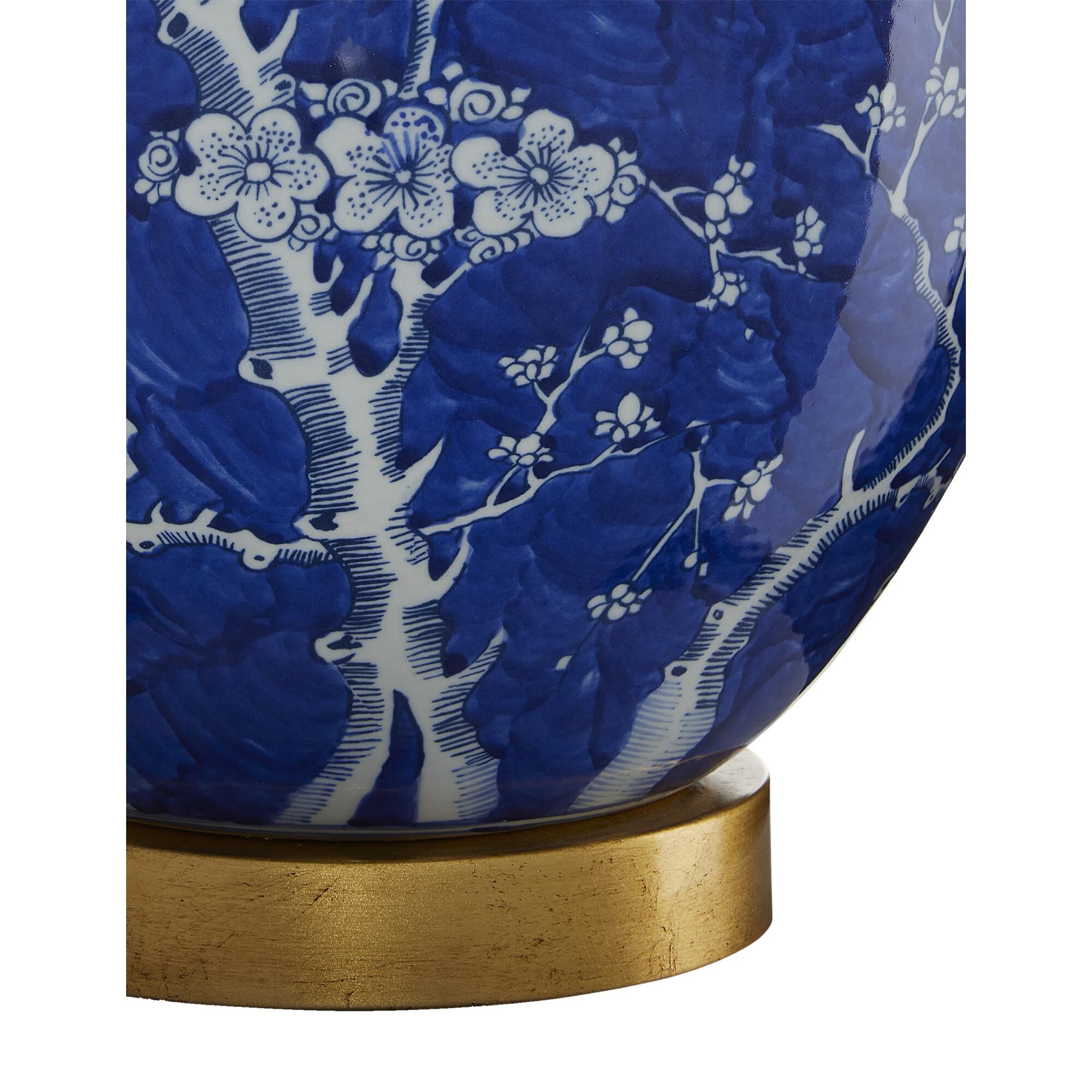 Shown in Blue and White and Raffia finish and Off-White Linen shade