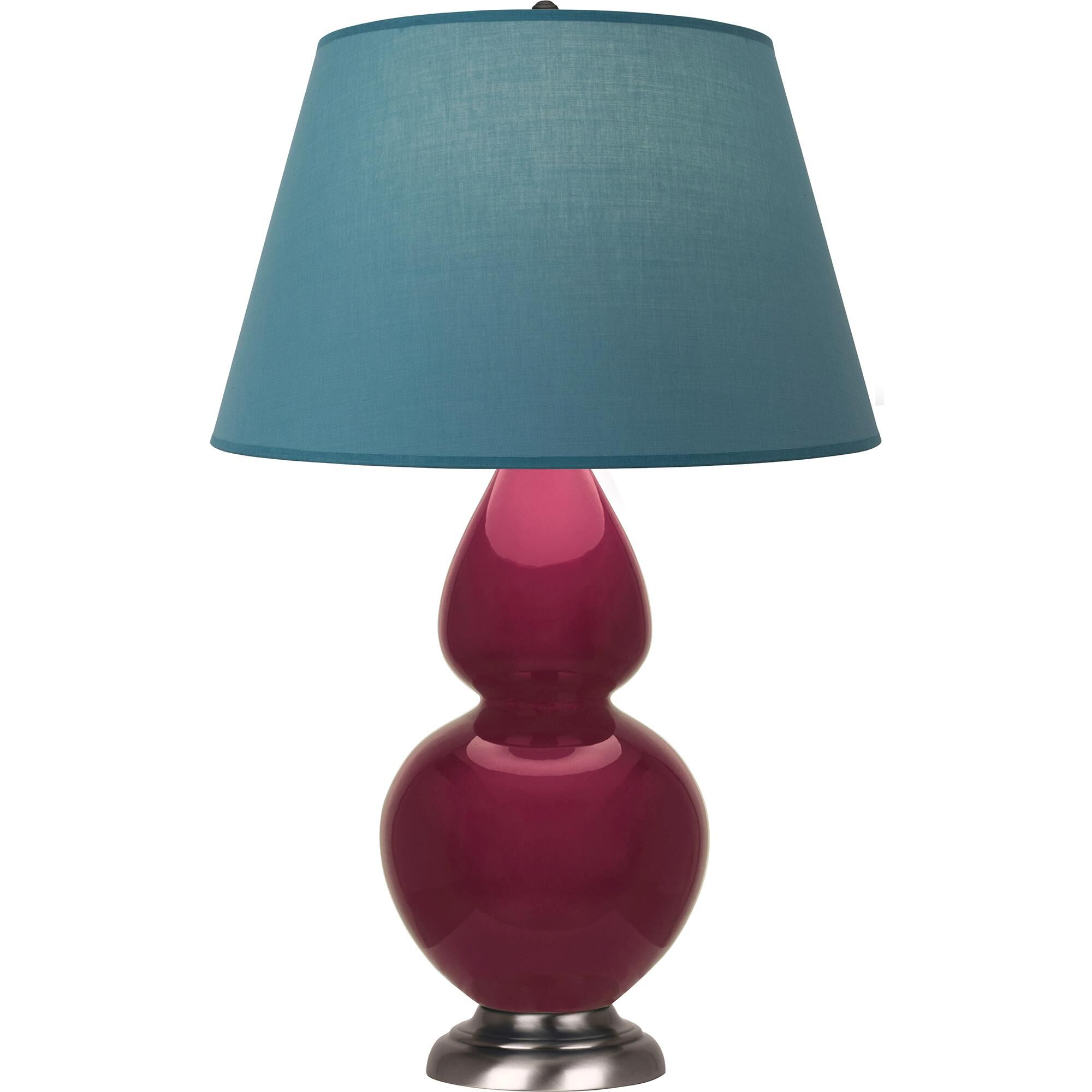 Shown in Sugar Plum Glazed finish and Bright Blue with Gray Lining shade and Antique Silver accent