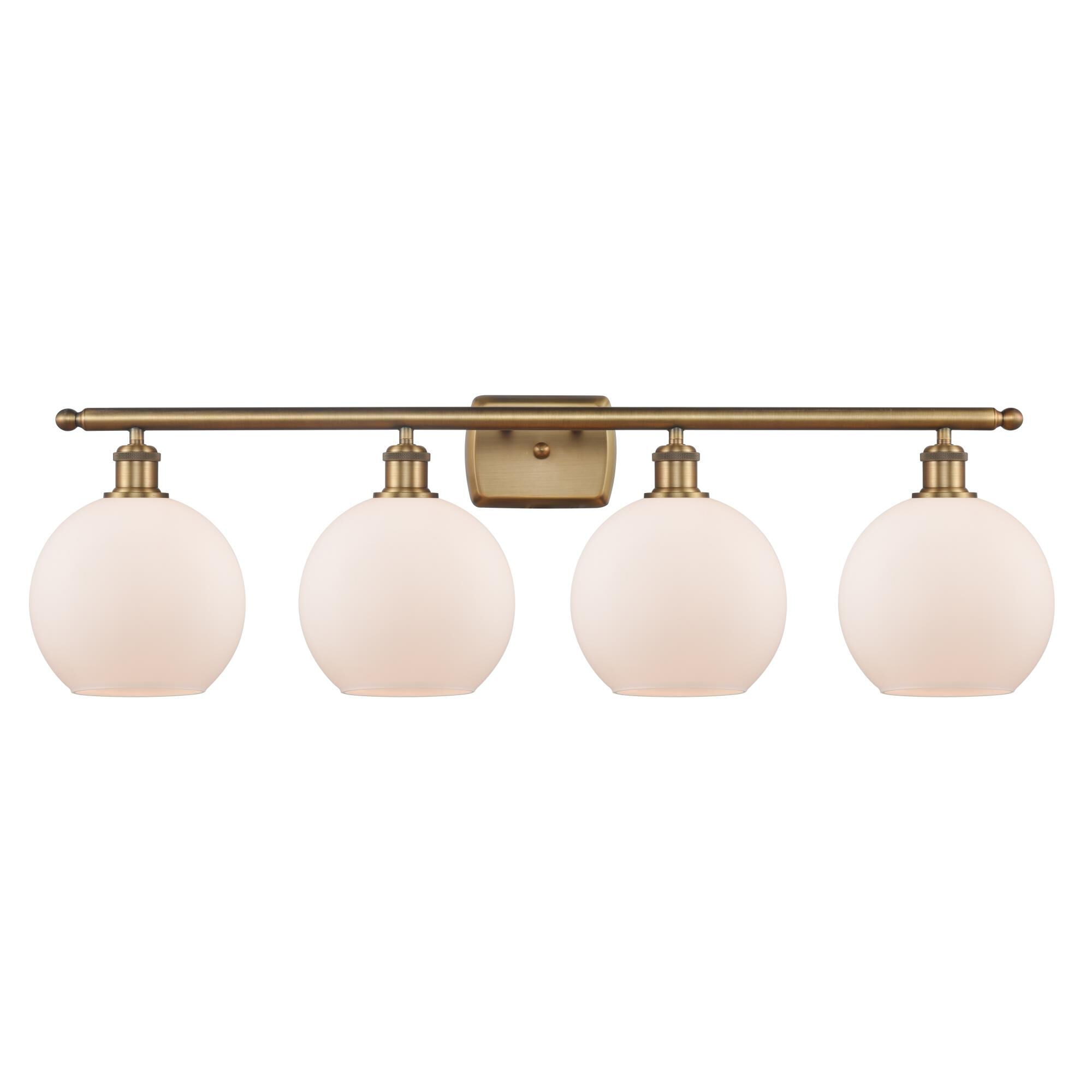 Shown in Brushed Brass finish and Sphere glass and Glass shade