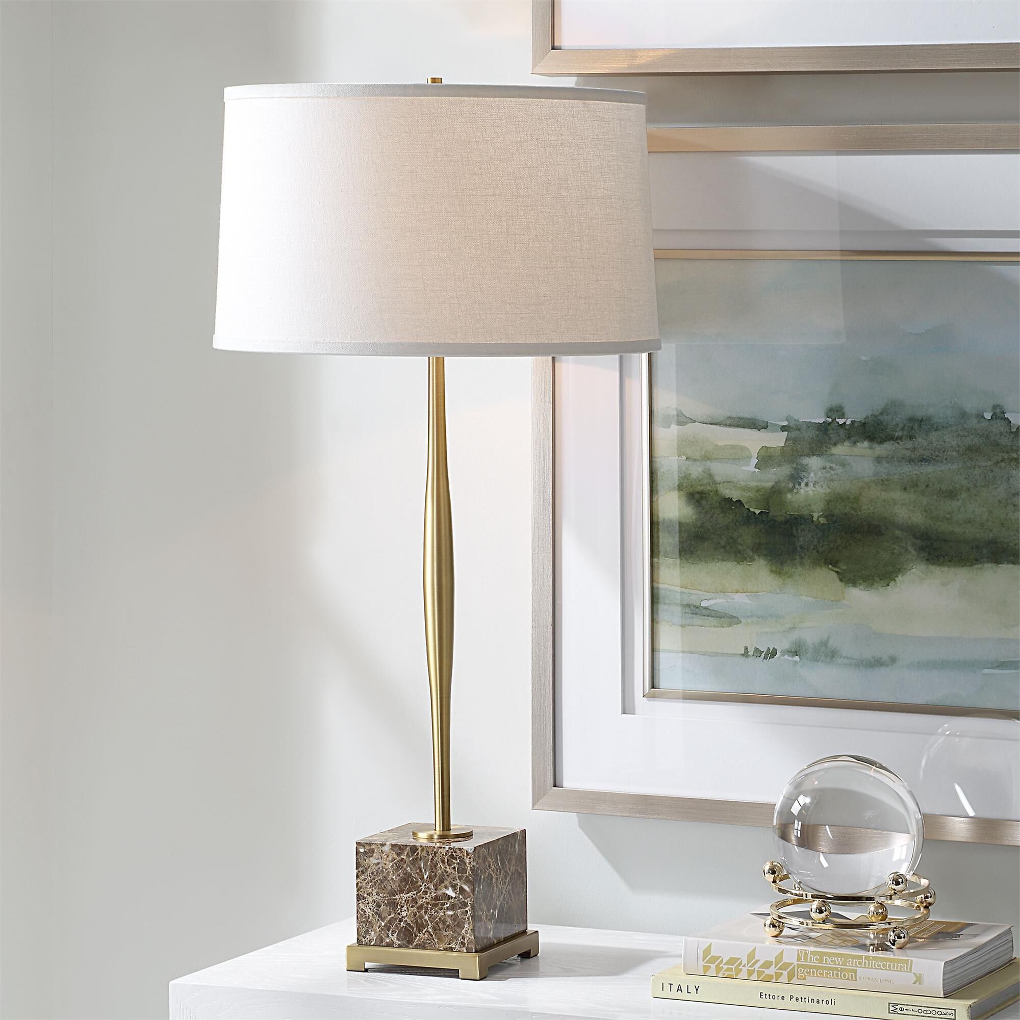 Shown in Thin Brass finish and Bell shade