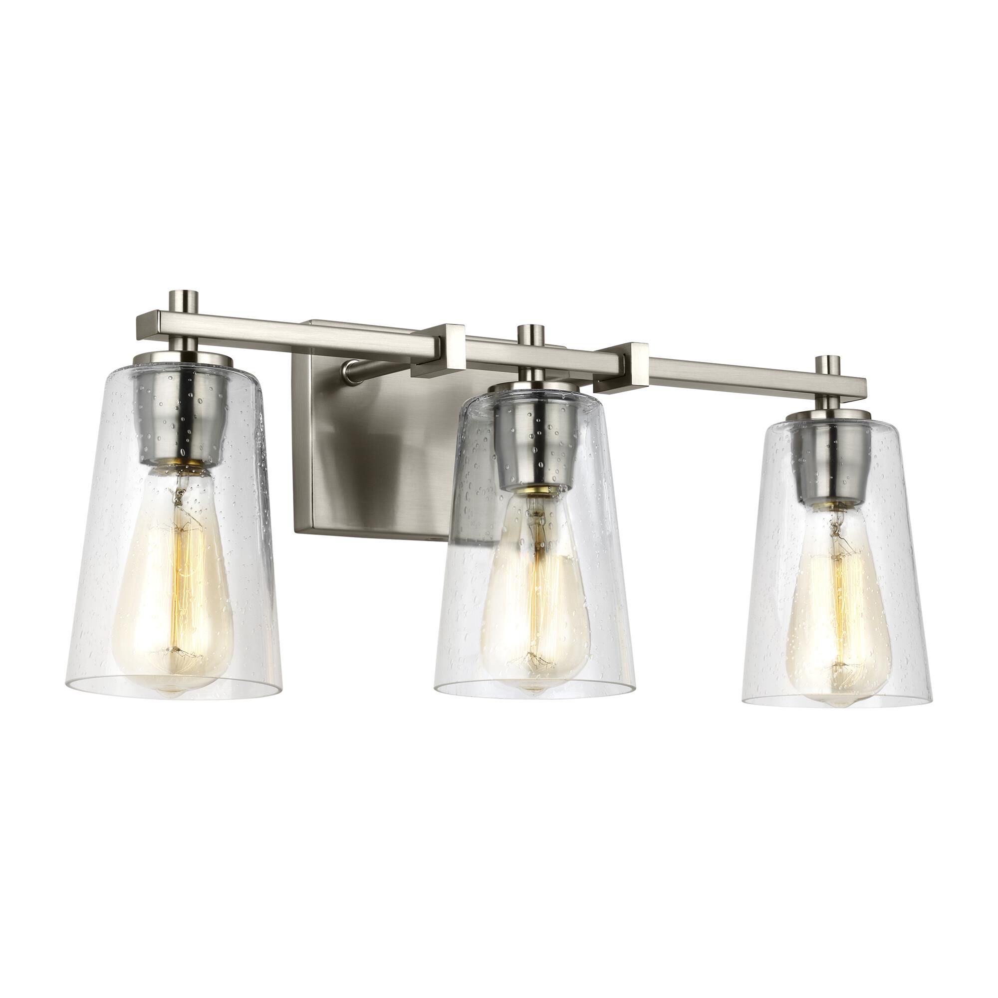 Shown in Satin Nickel finish and Clear Seeded glass