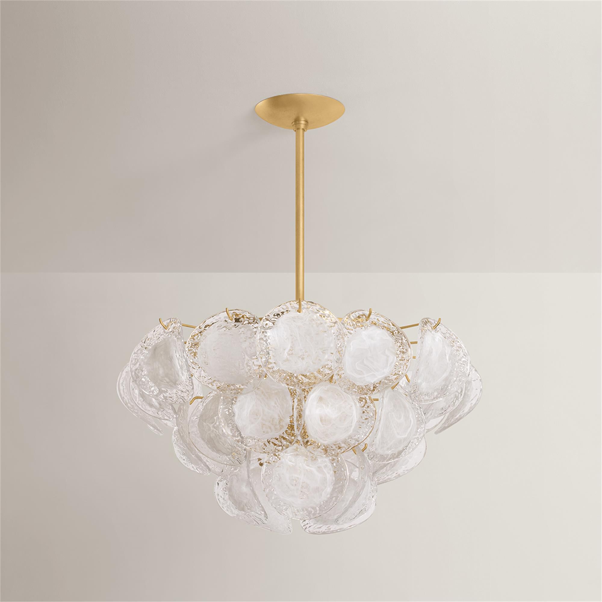 Shown in Vintage Gold Leaf finish and Blonchino Piastre glass