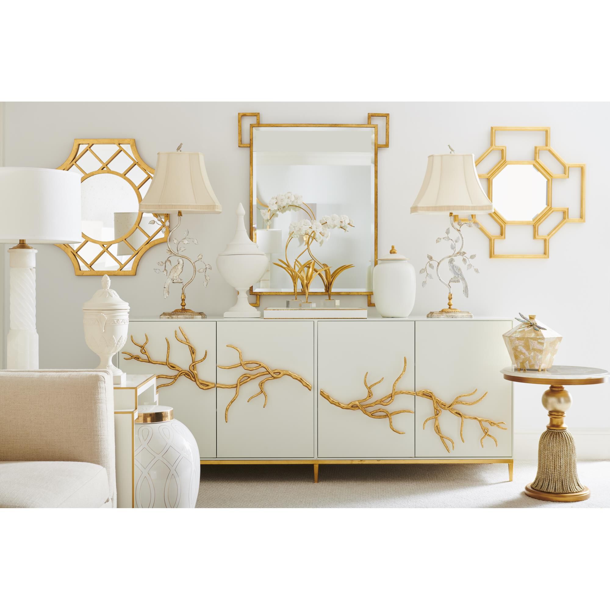 Shown in White, Metallic Gold finish