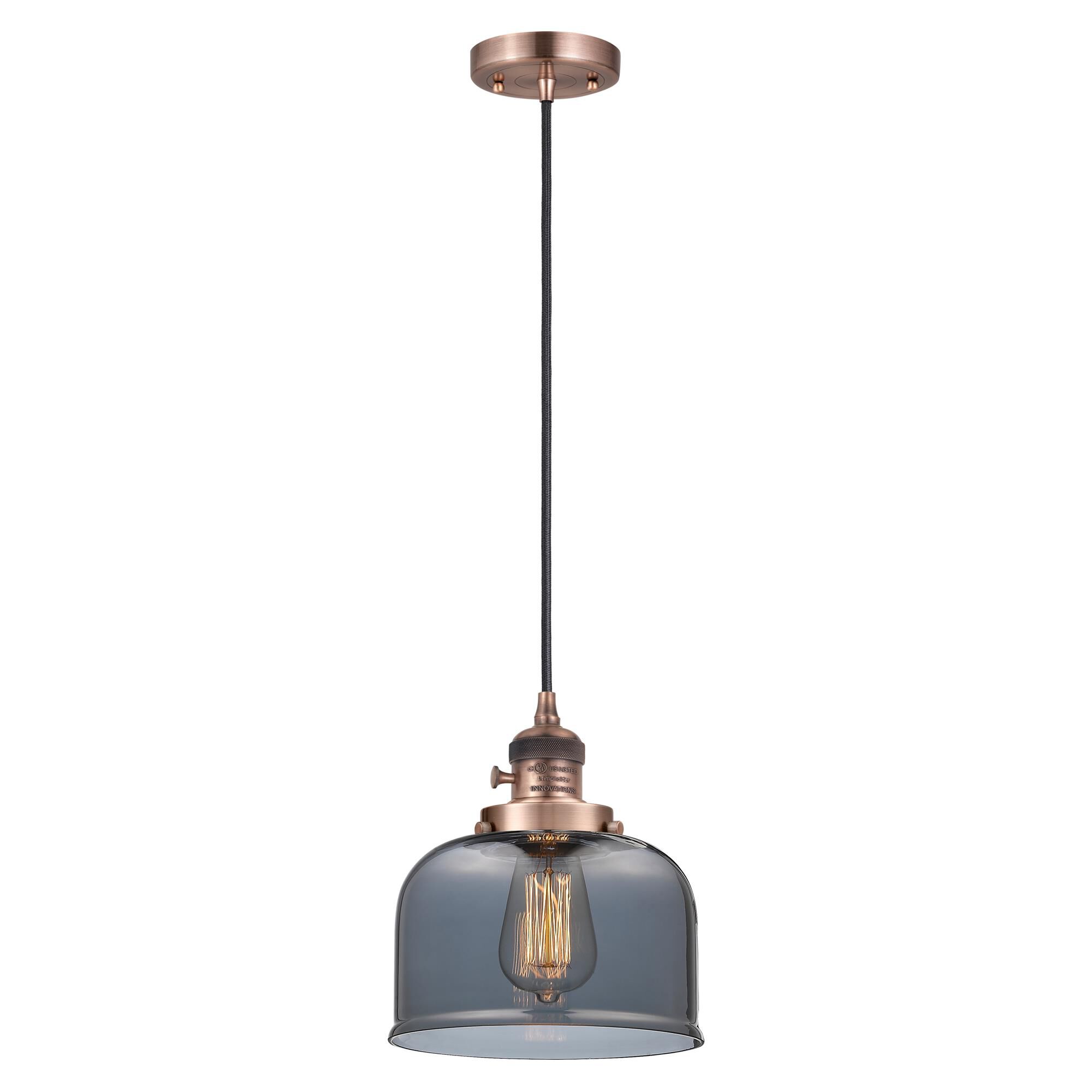 Shown in Antique Copper finish and Plated Smoke glass