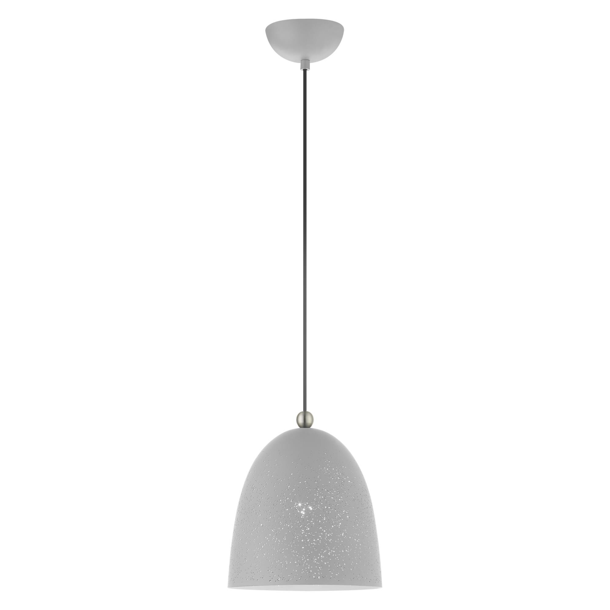 Shown in Nordic Gray With Brushed Nickel Accents finish and Nordic Gray Ornamental Metal Shade With White Finish Inside glass and Nordic Gray Ornamental Metal  With White Finish Inside shade
