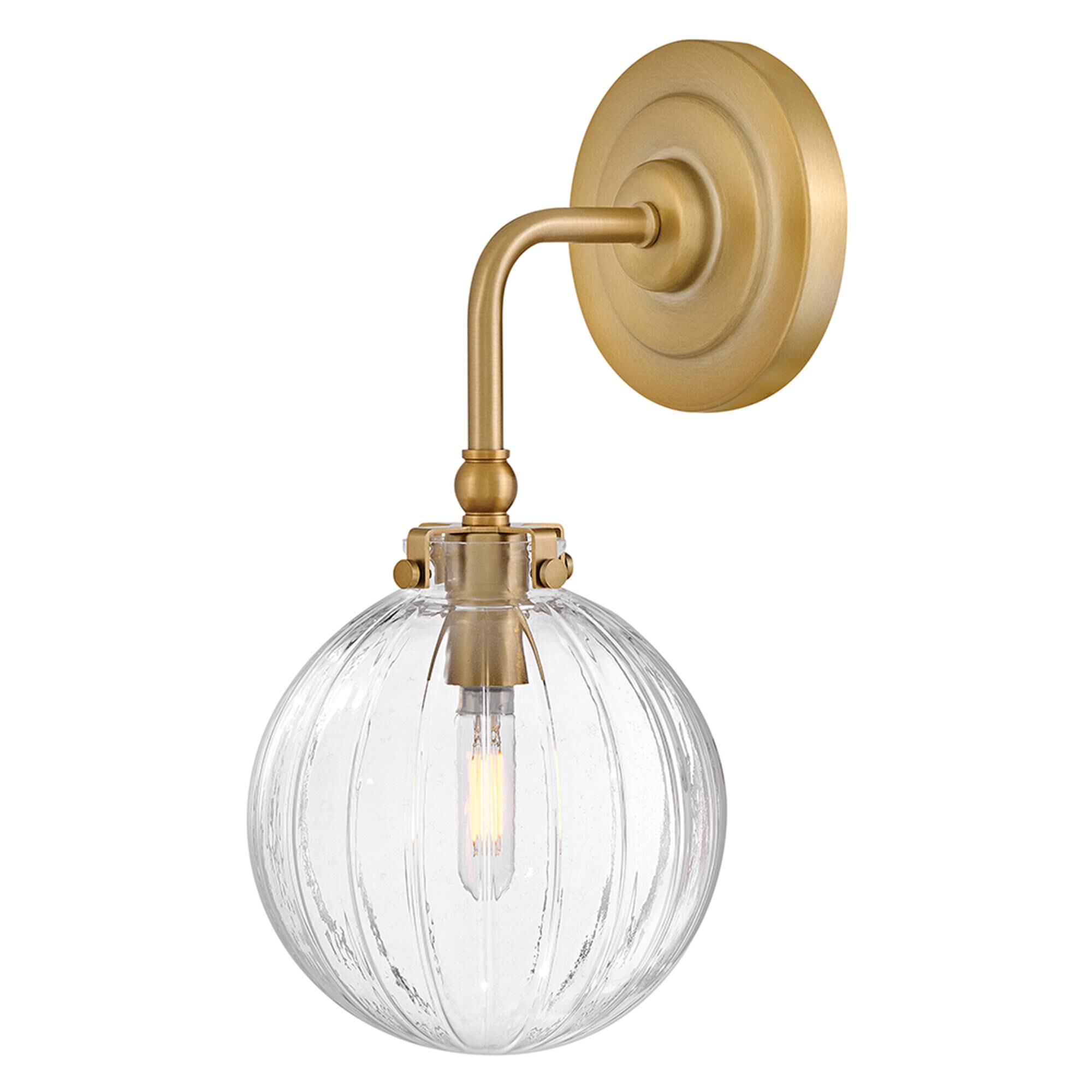 Shown in Lacquered Brass finish and Clear Ribbed glass