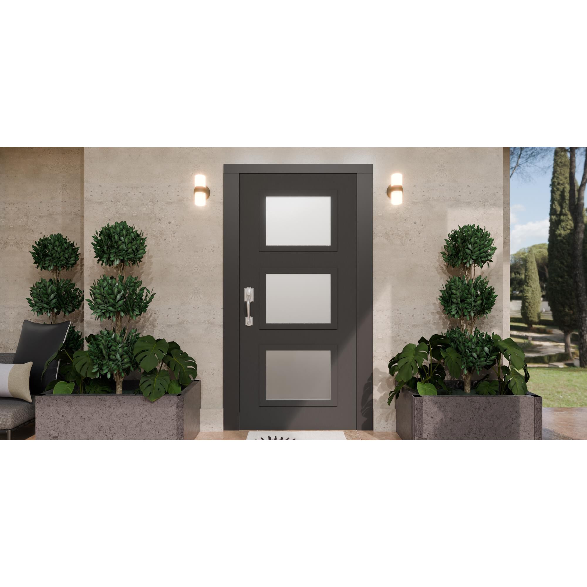 Shown in Matte Black finish and Clear Bubble glass