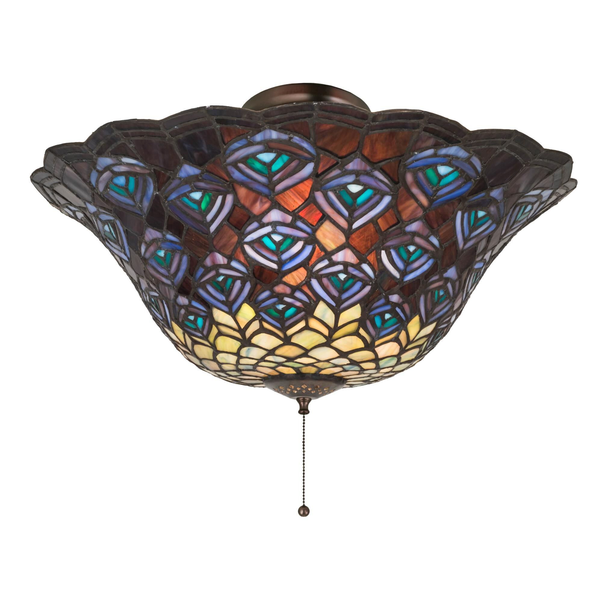 Tiffany Peacock Feather 16 Inch 3 Light Flush Mount by Meyda Lighting