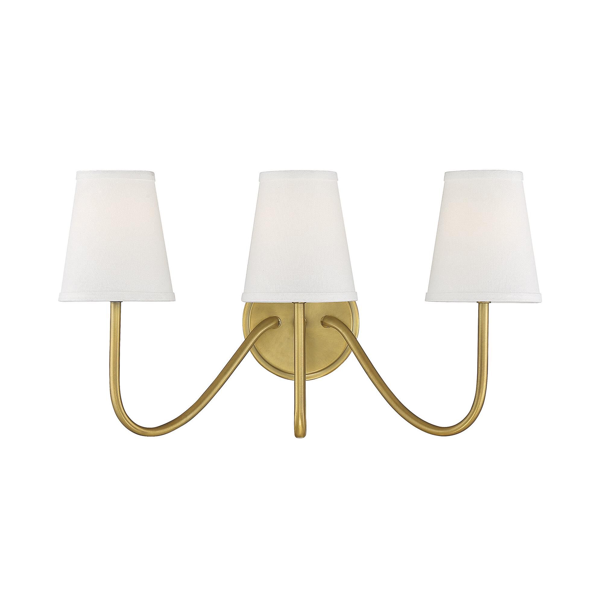 Shown in Natural Brass finish and White Fabric shade